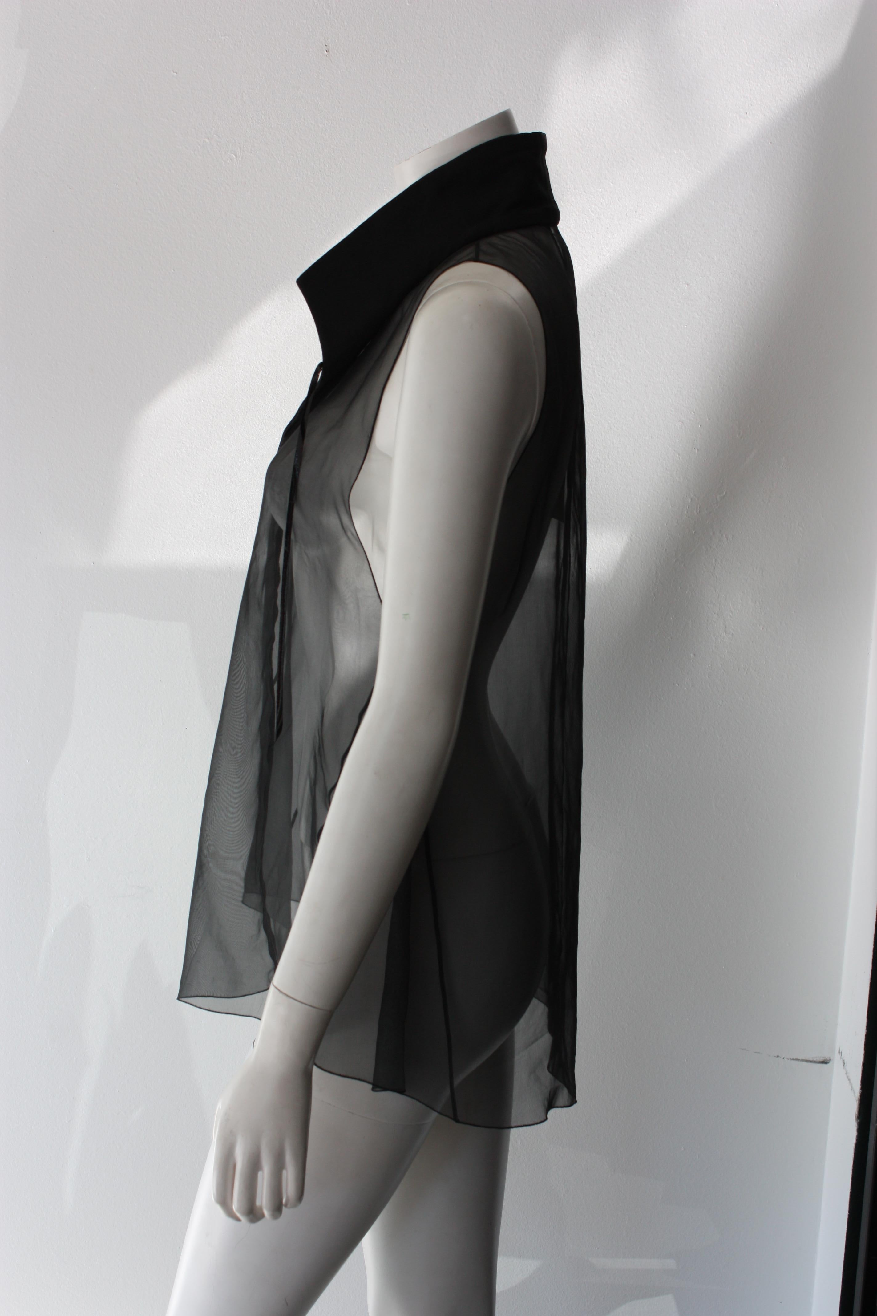 CHANEL Black Sheer Sleeveless Collar Blouse Size 36 For Sale 2