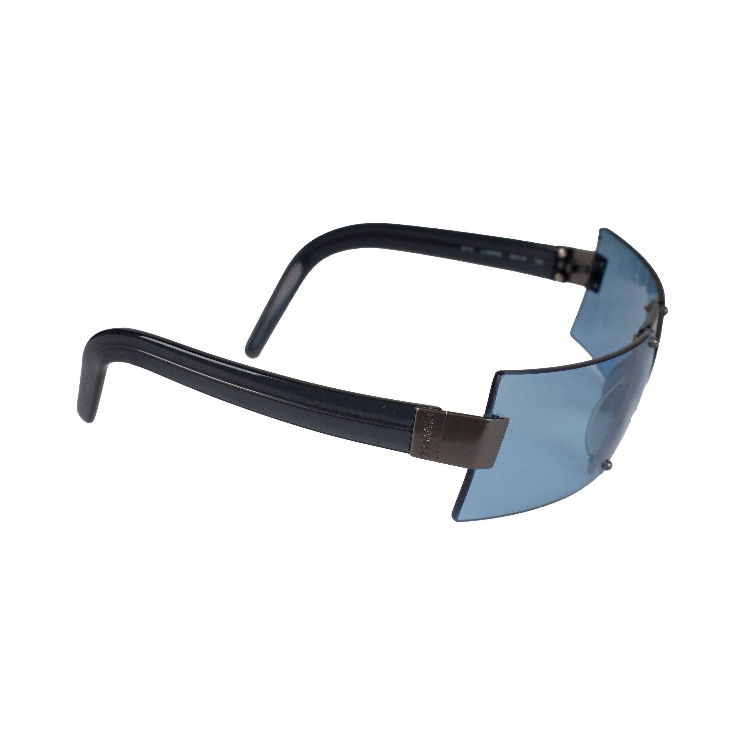 Blue Chanel Shield Sunglasses - '90s For Sale