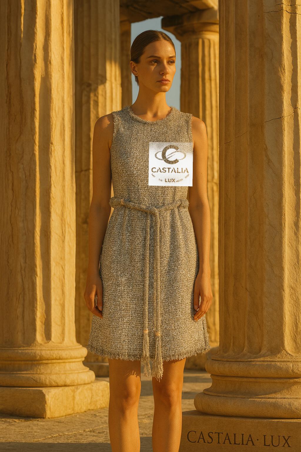 CHANEL Shimmer Lissage Tweed Belted Dress 36 FR 6
