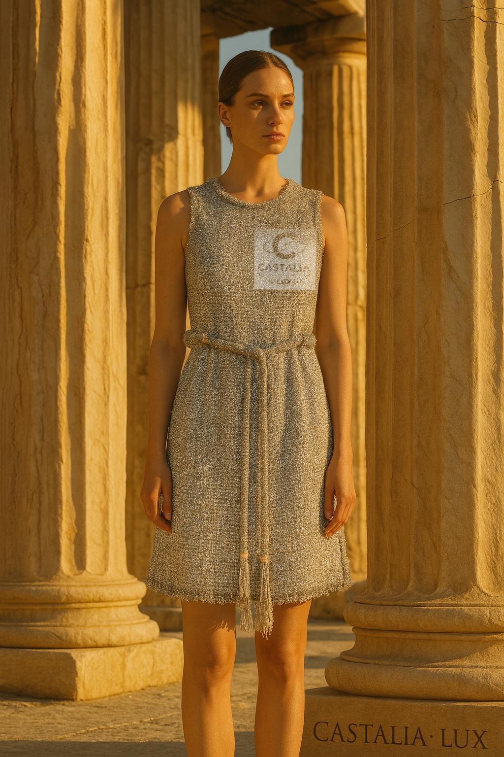 CHANEL Paris / Greece Tweed Belted Dress 36 FR For Sale 3