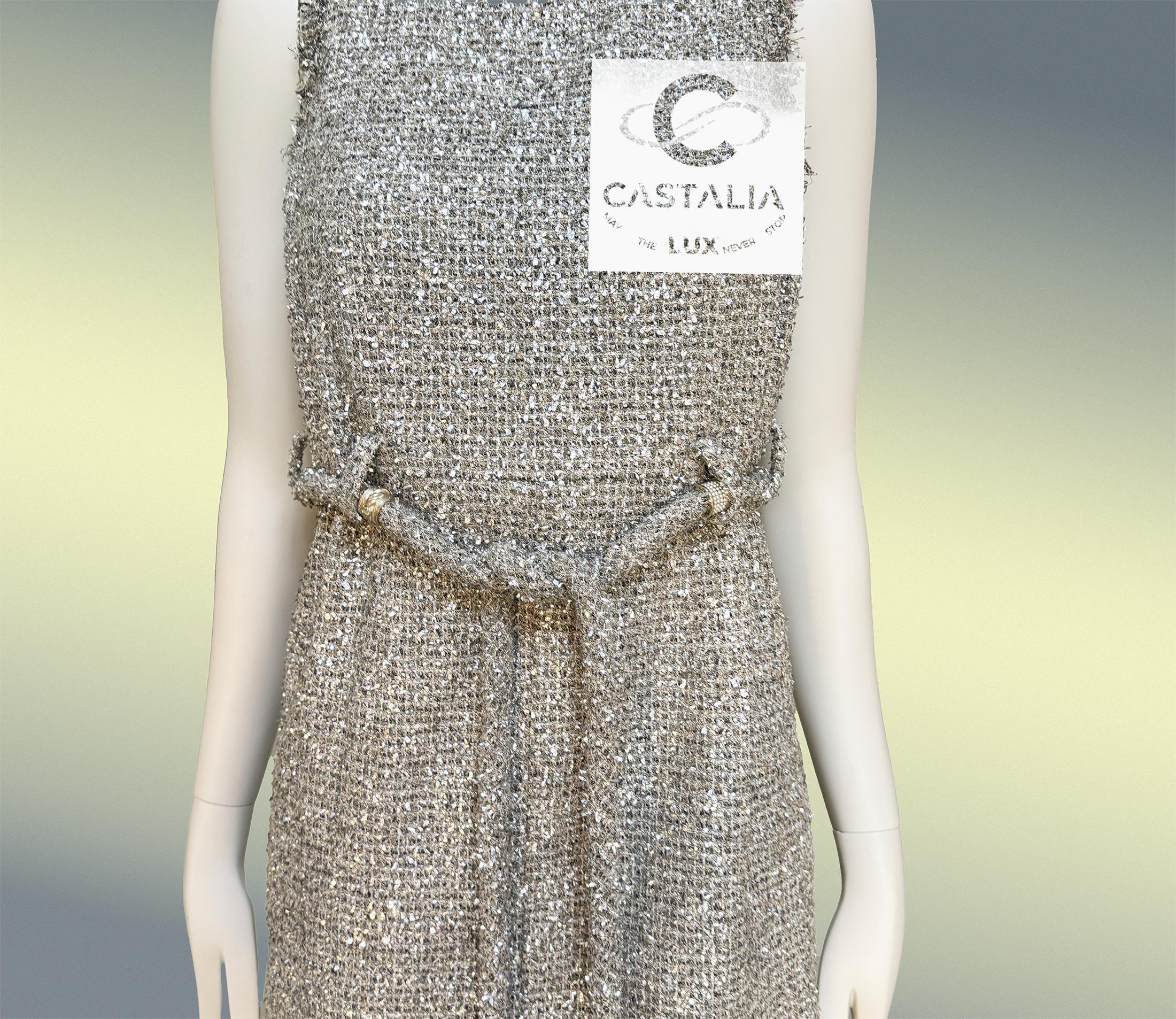 CHANEL Shimmer Lissage Tweed Belted Dress 36 FR 8
