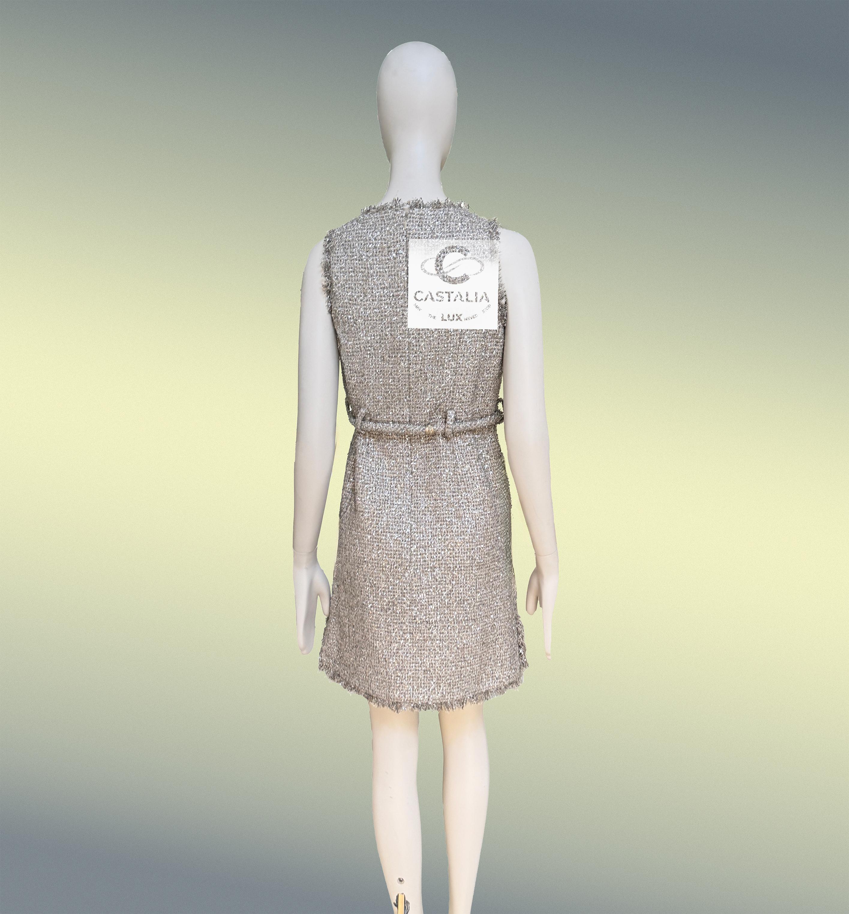 CHANEL Shimmer Lissage Tweed Belted Dress 36 FR 11
