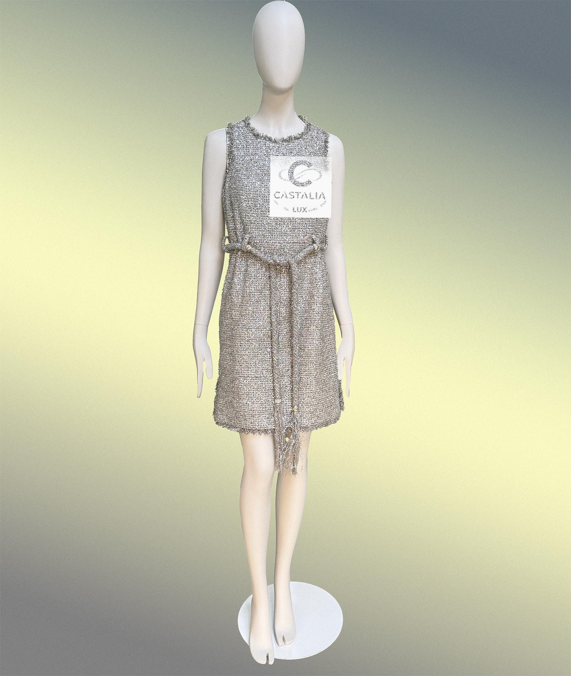 CHANEL Shimmer Lissage Tweed Belted Dress 36 FR 1