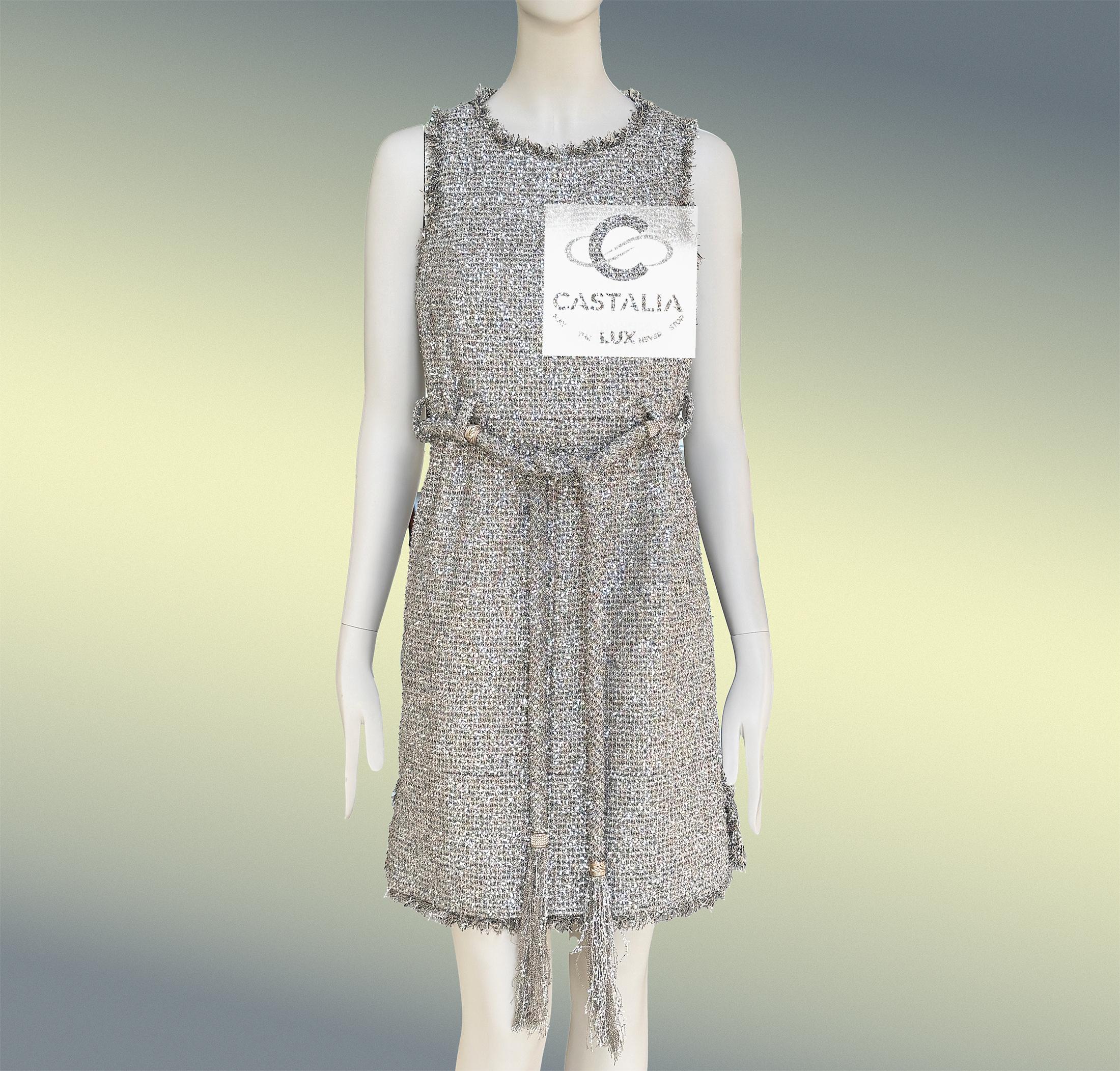 CHANEL Shimmer Lissage Tweed Belted Dress 36 FR 2