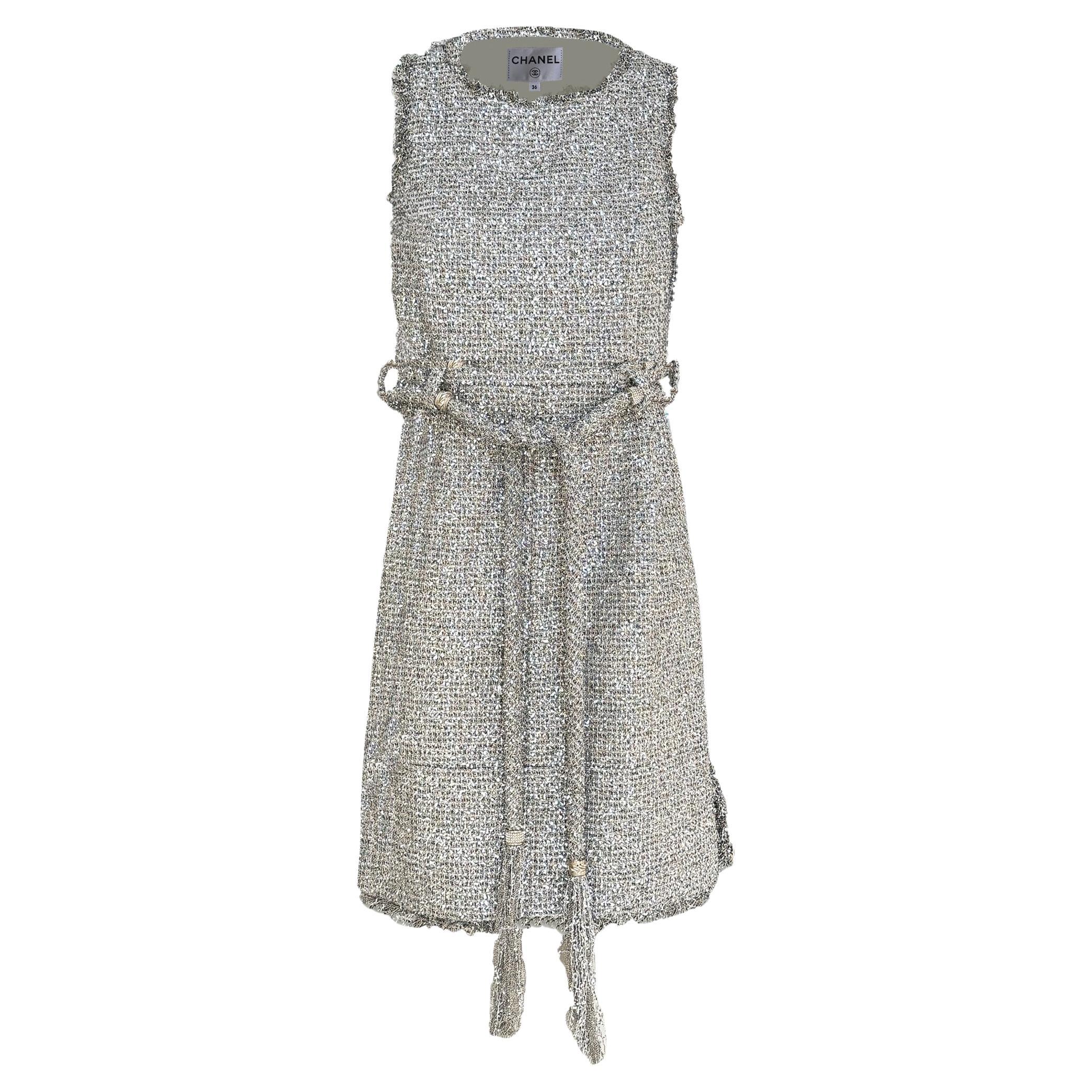 CHANEL Shimmer Lissage Tweed Belted Dress 36 FR