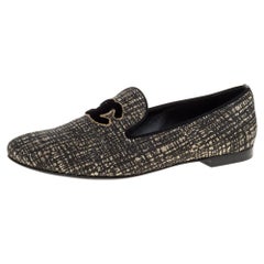 Chanel Shimmery Black Fabric CC Smoking Slippers Size 39.5