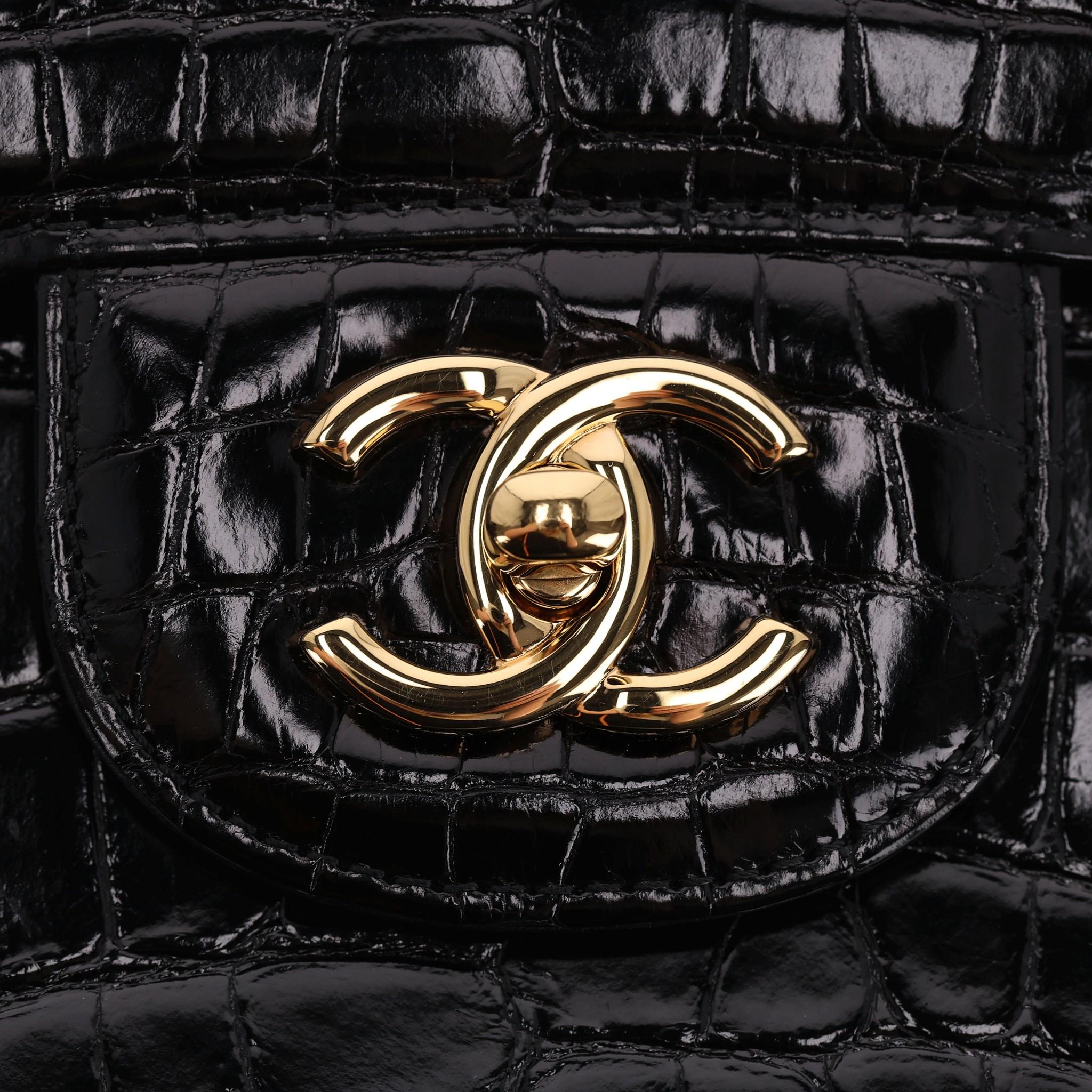 Chanel Shiny Alligator Jumbo Double Flap Bag For Sale 5