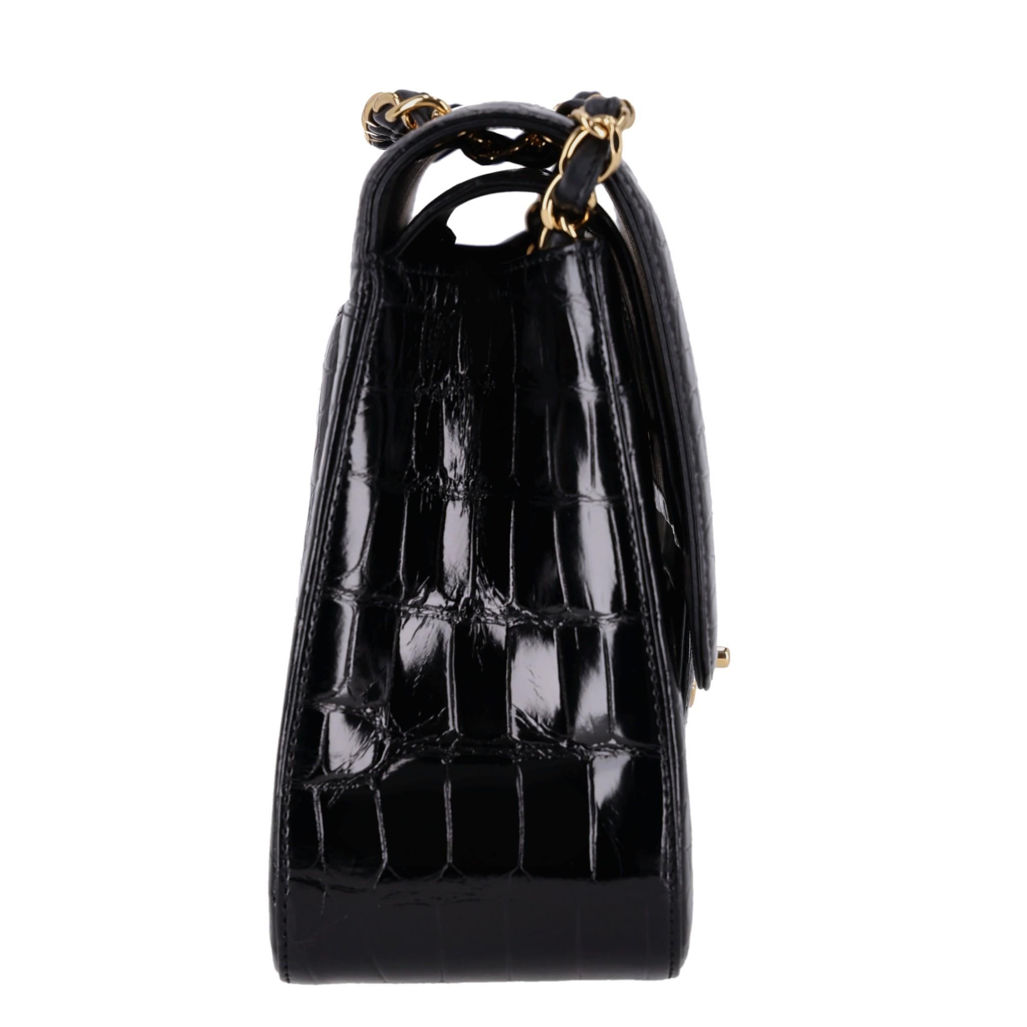 Chanel Shiny Alligator Jumbo Double Flap Bag In Excellent Condition For Sale In London, GB