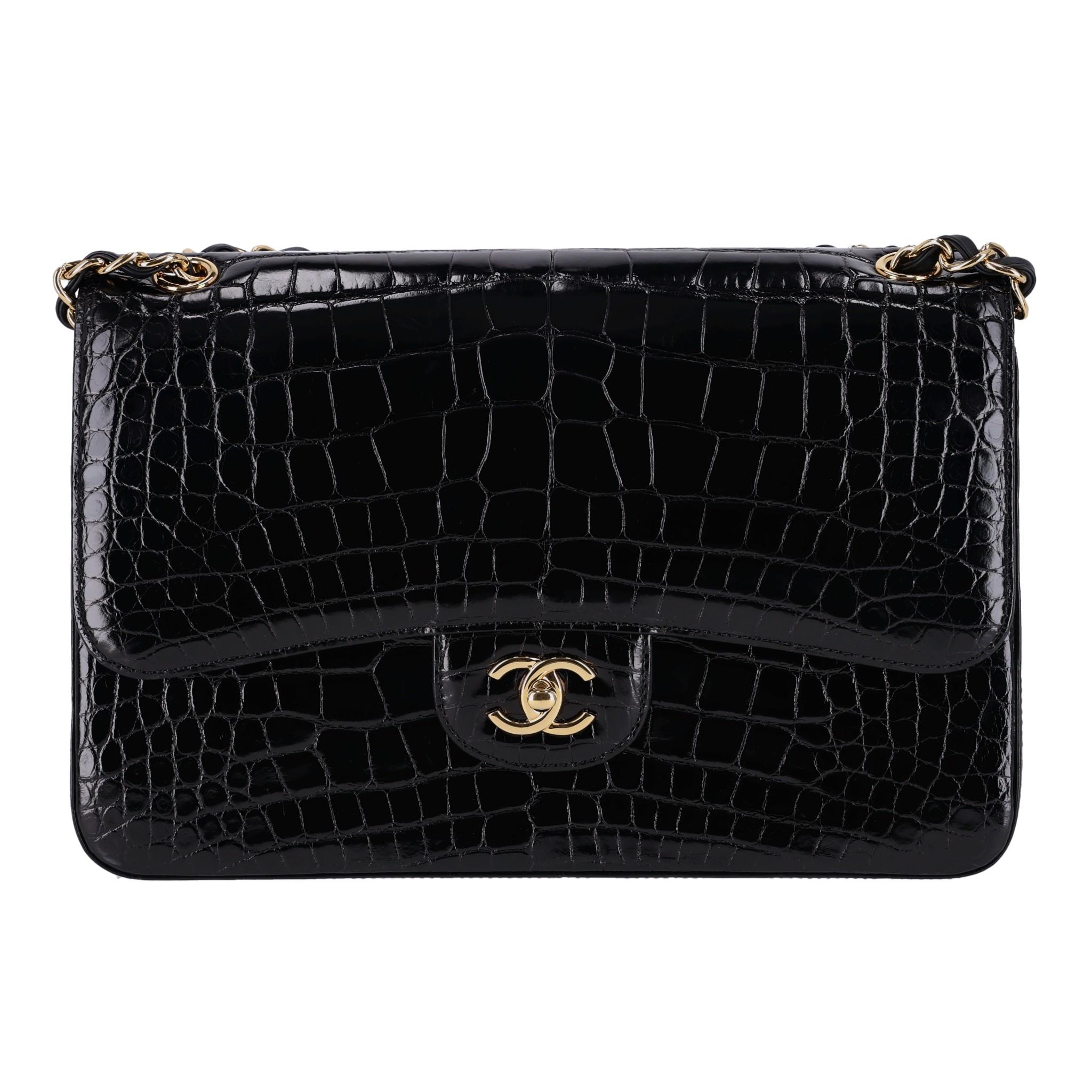 Chanel Shiny Alligator Jumbo Double Flap Bag For Sale 2