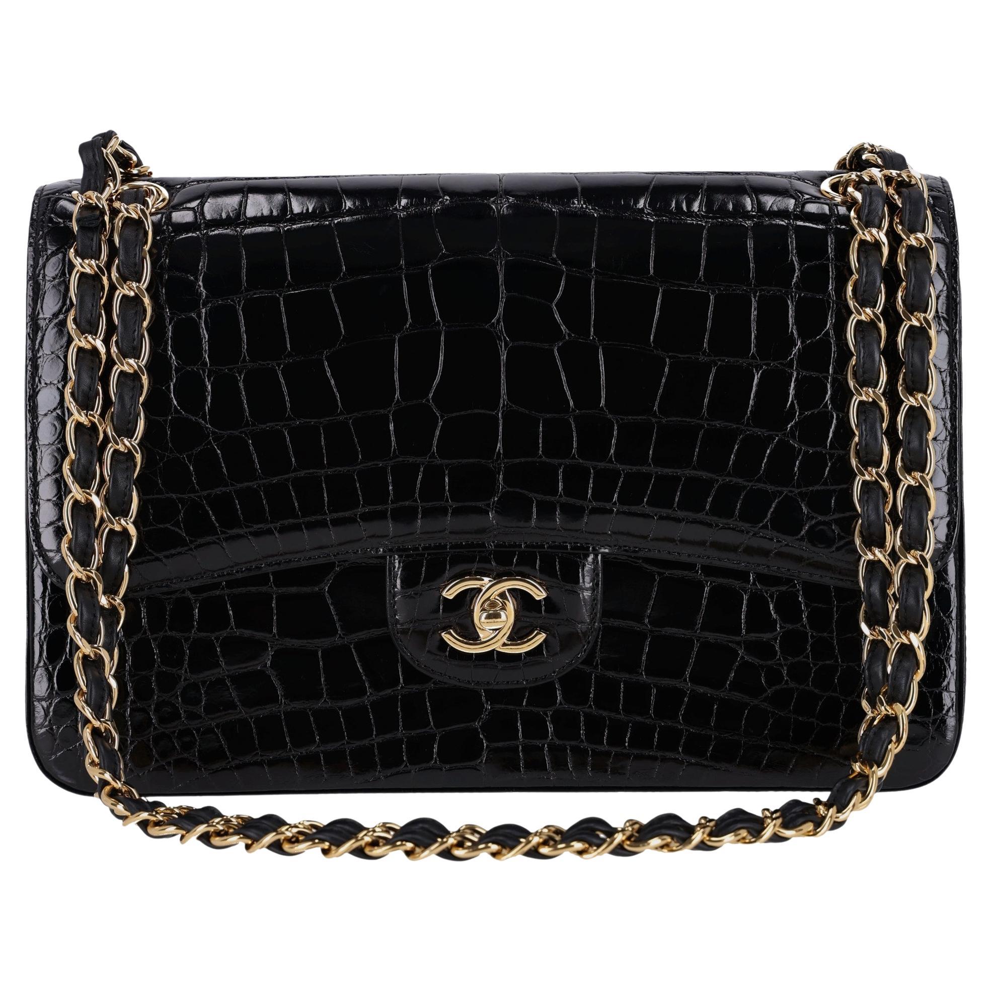 Chanel Shiny Alligator Jumbo Double Flap Bag For Sale
