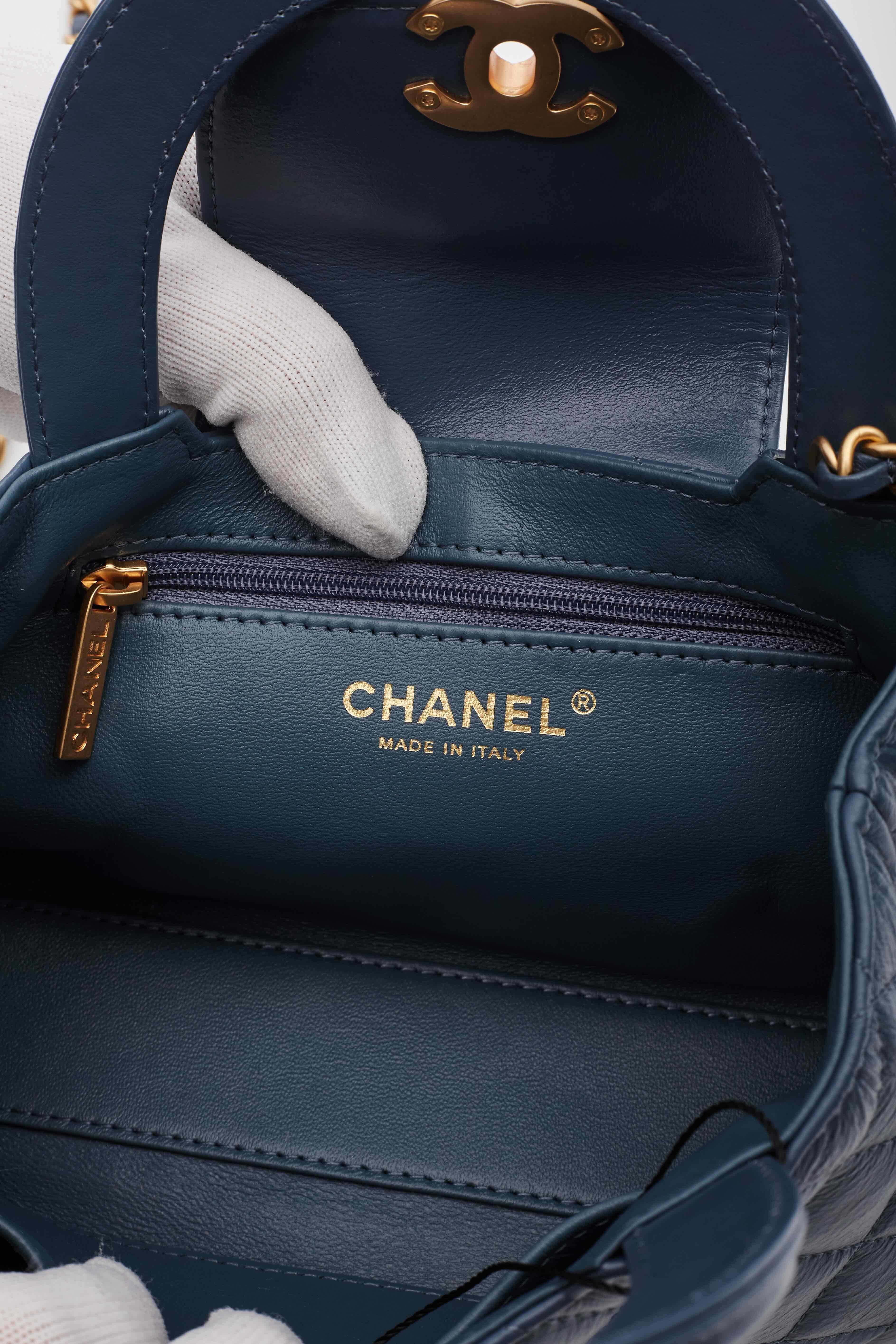 Women's Chanel Shiny Aged Calfskin Blue Mini Kelly Shopping Bag 2023