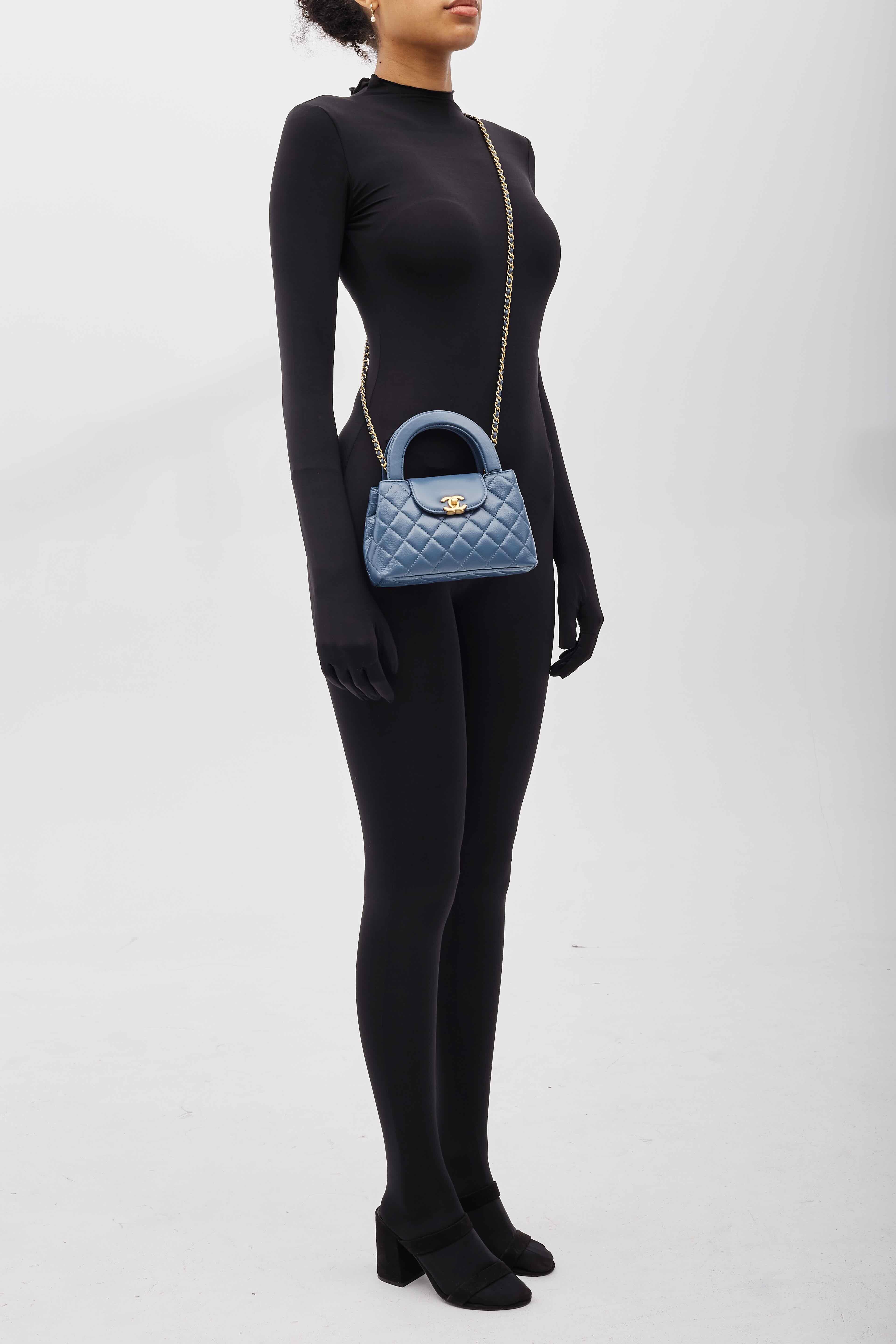 Chanel Shiny Aged Calfskin Blue Mini Kelly Shopping Bag 2023 1