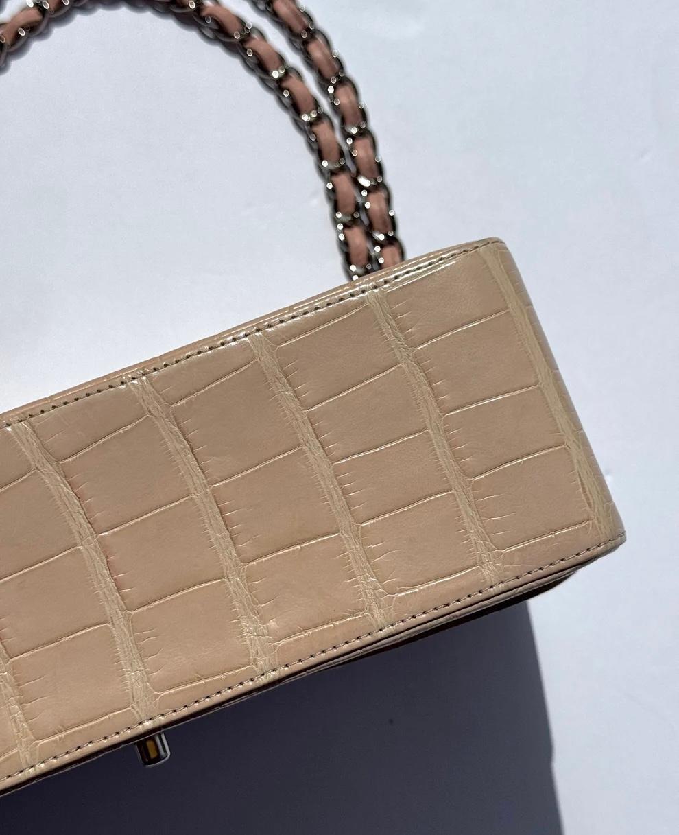 Borsa Chanel Alligator Beige Double Flap Jumbo Borsa SHW in vendita 6