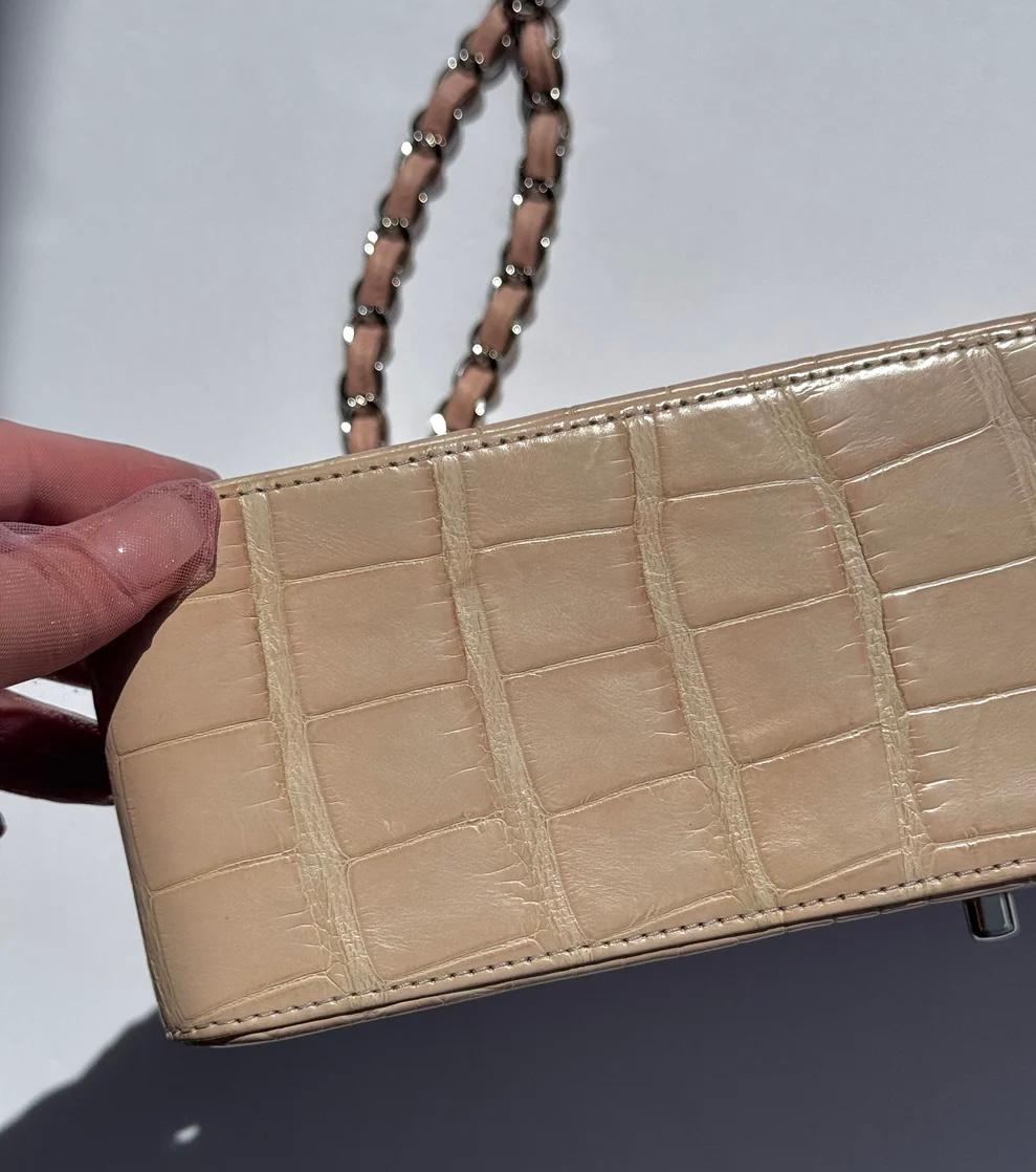 Borsa Chanel Alligator Beige Double Flap Jumbo Borsa SHW in vendita 7
