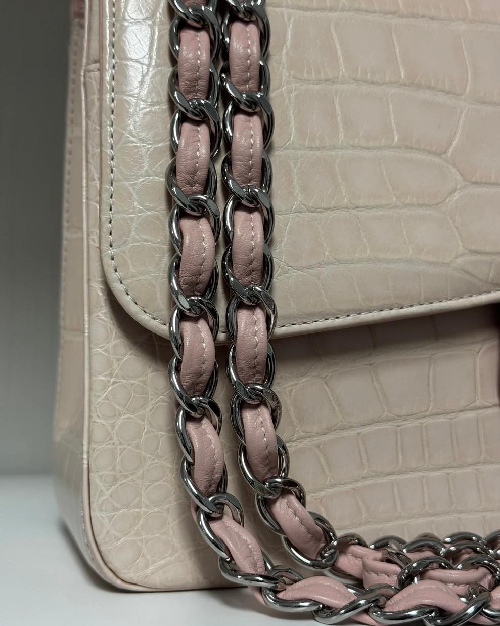 Borsa Chanel Alligator Beige Double Flap Jumbo Borsa SHW in vendita 1