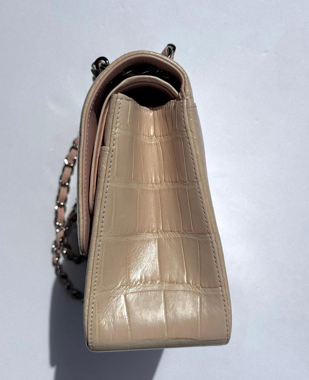 Borsa Chanel Alligator Beige Double Flap Jumbo Borsa SHW in vendita 2
