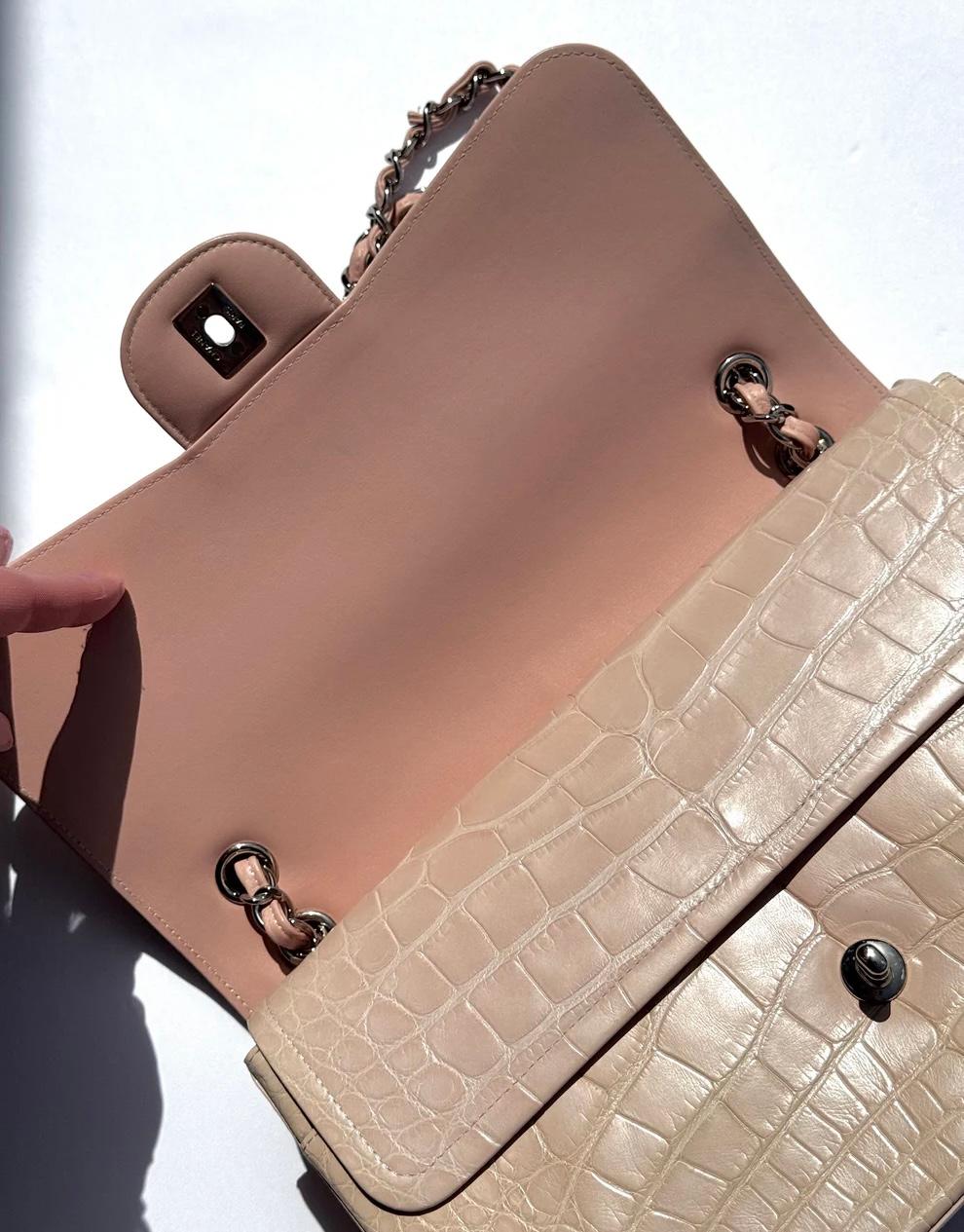 Borsa Chanel Alligator Beige Double Flap Jumbo Borsa SHW in vendita 5