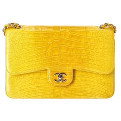 Chanel Shiny Alligator Skin Jumbo Double Flap Hand Bag