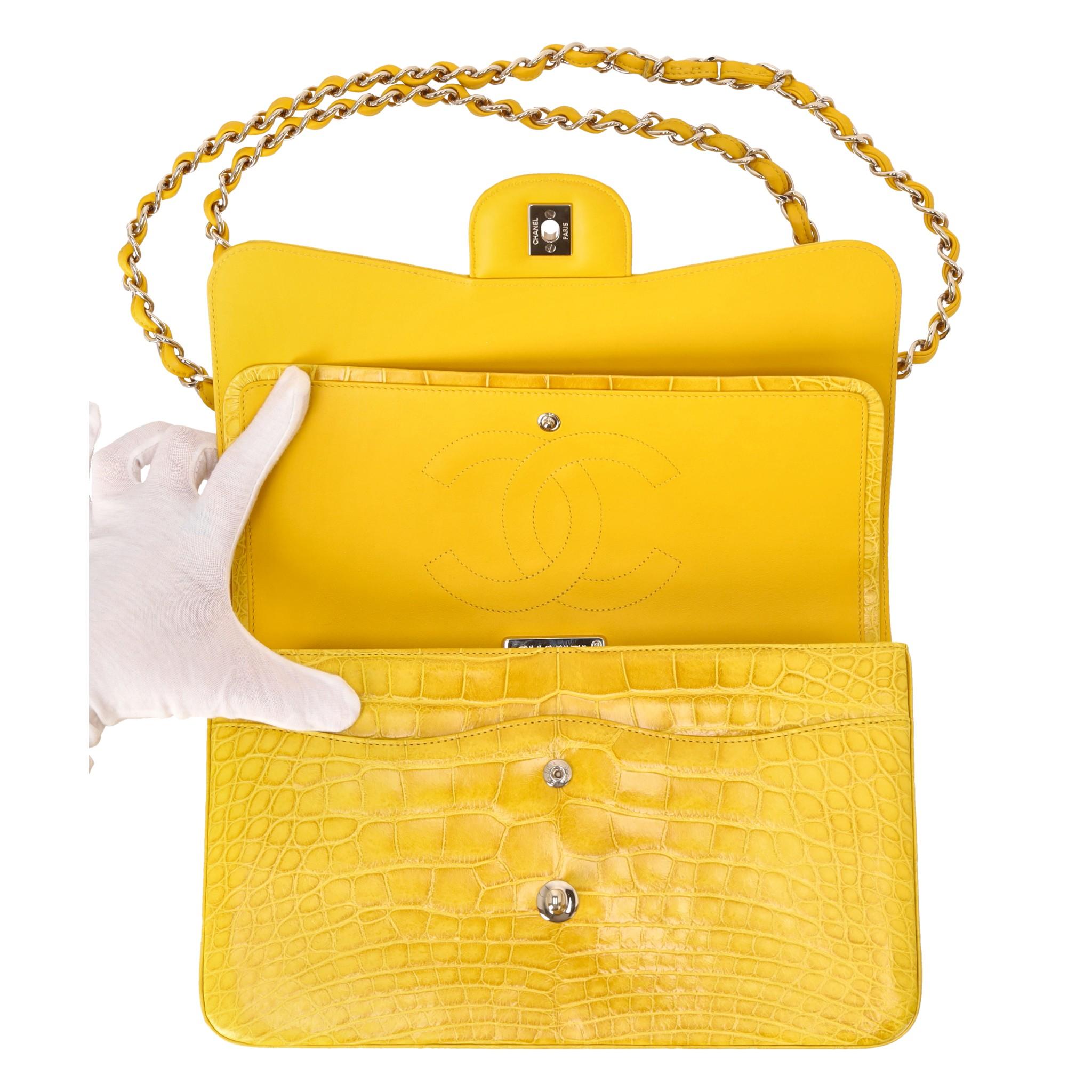Women's Chanel Shiny Alligator Skin Jumbo Double Flap Hand Bag For Sale