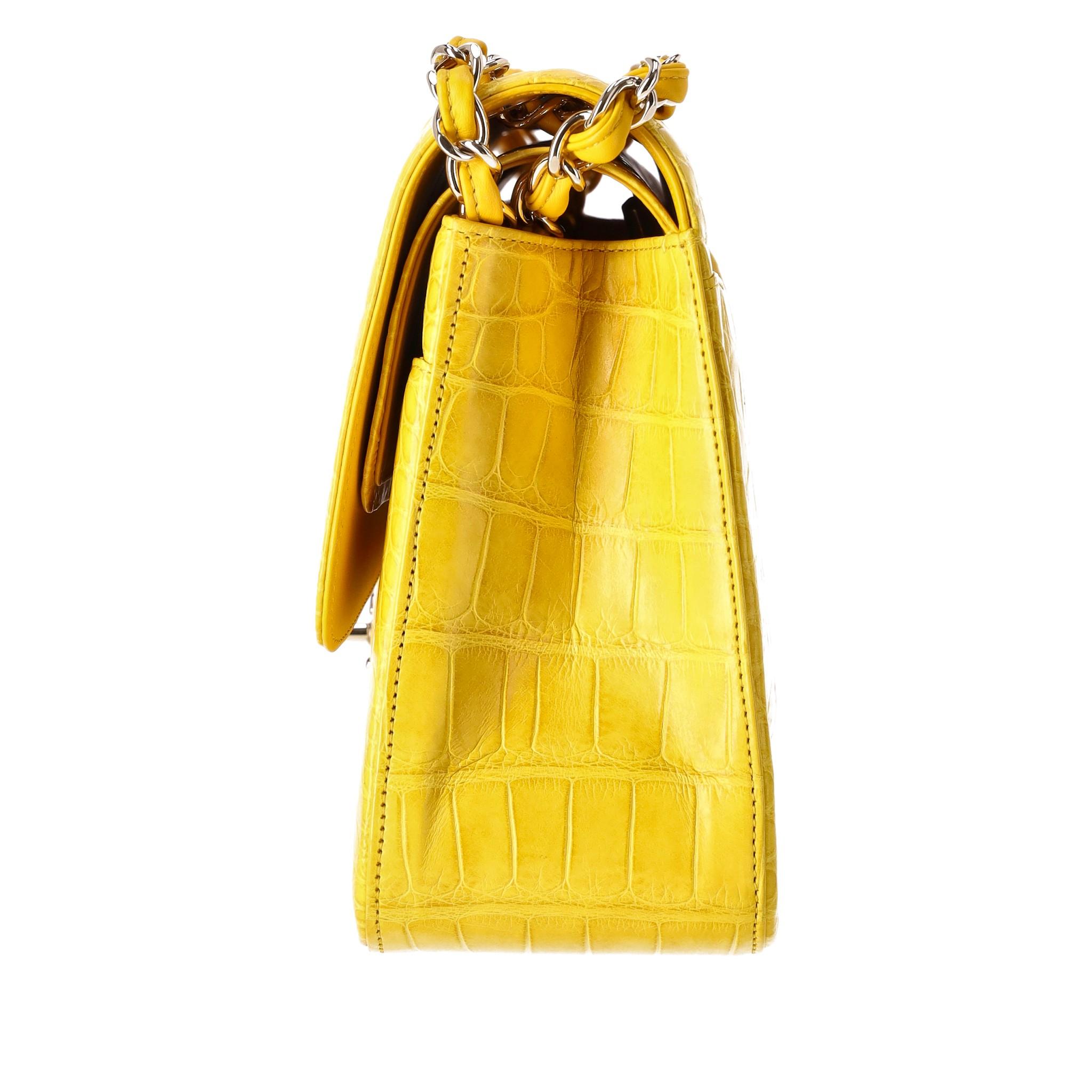 Chanel Shiny Alligator Skin Jumbo Double Flap Hand Bag For Sale 2