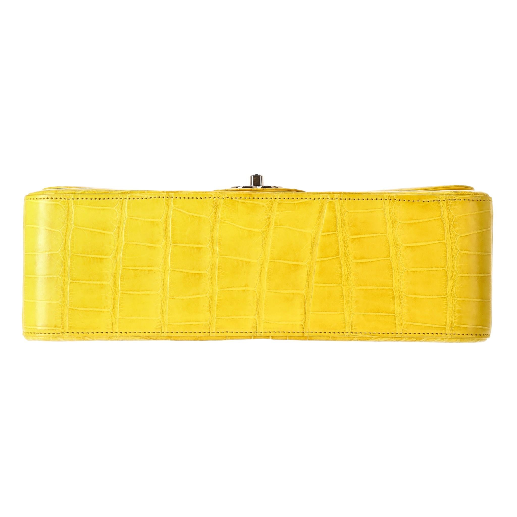 Chanel Shiny Alligator Skin Jumbo Double Flap Hand Bag For Sale 3