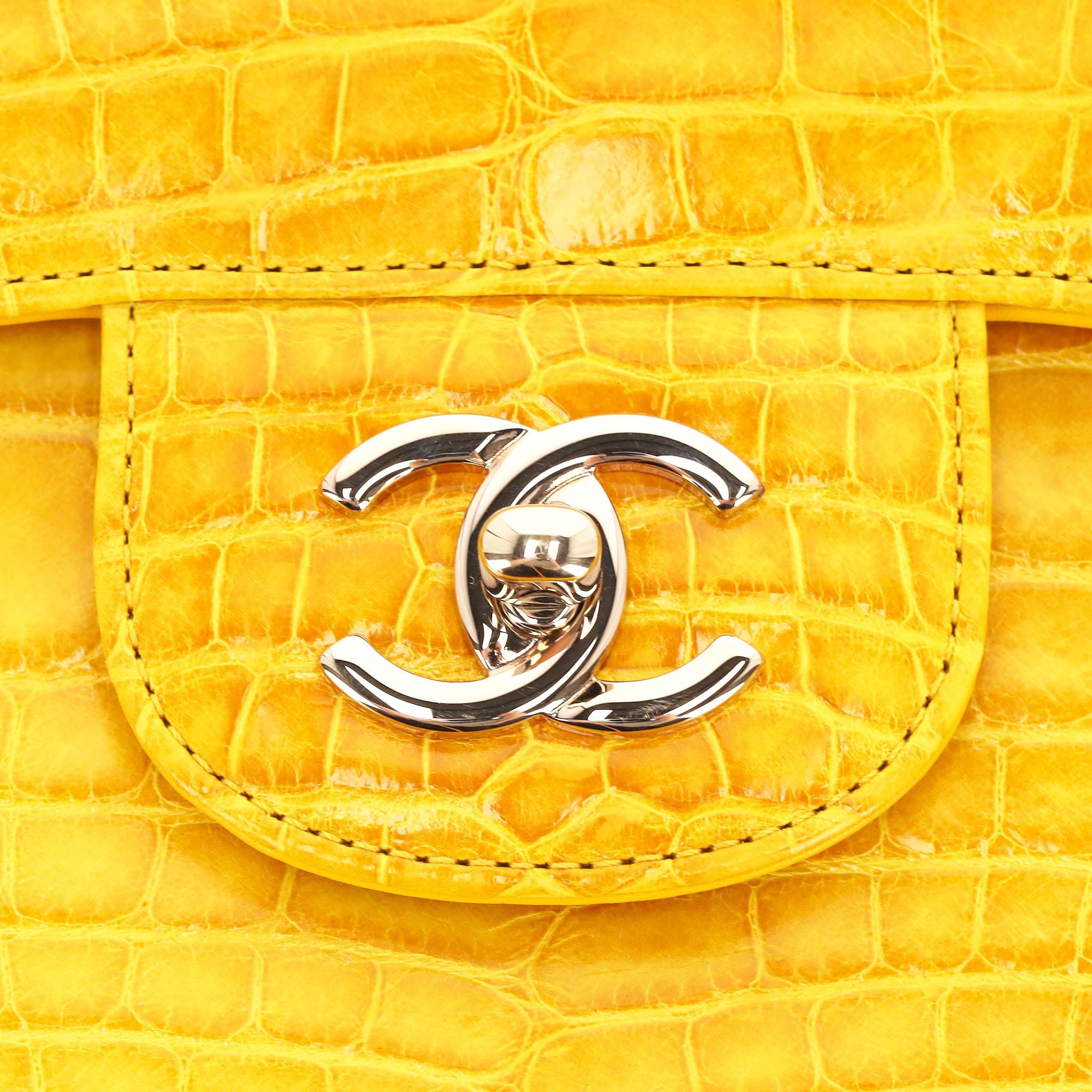 Chanel Shiny Alligator Skin Jumbo Double Flap Hand Bag For Sale 4