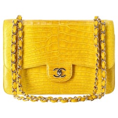 Chanel Shiny Alligator Skin Jumbo Double Flap Hand Bag