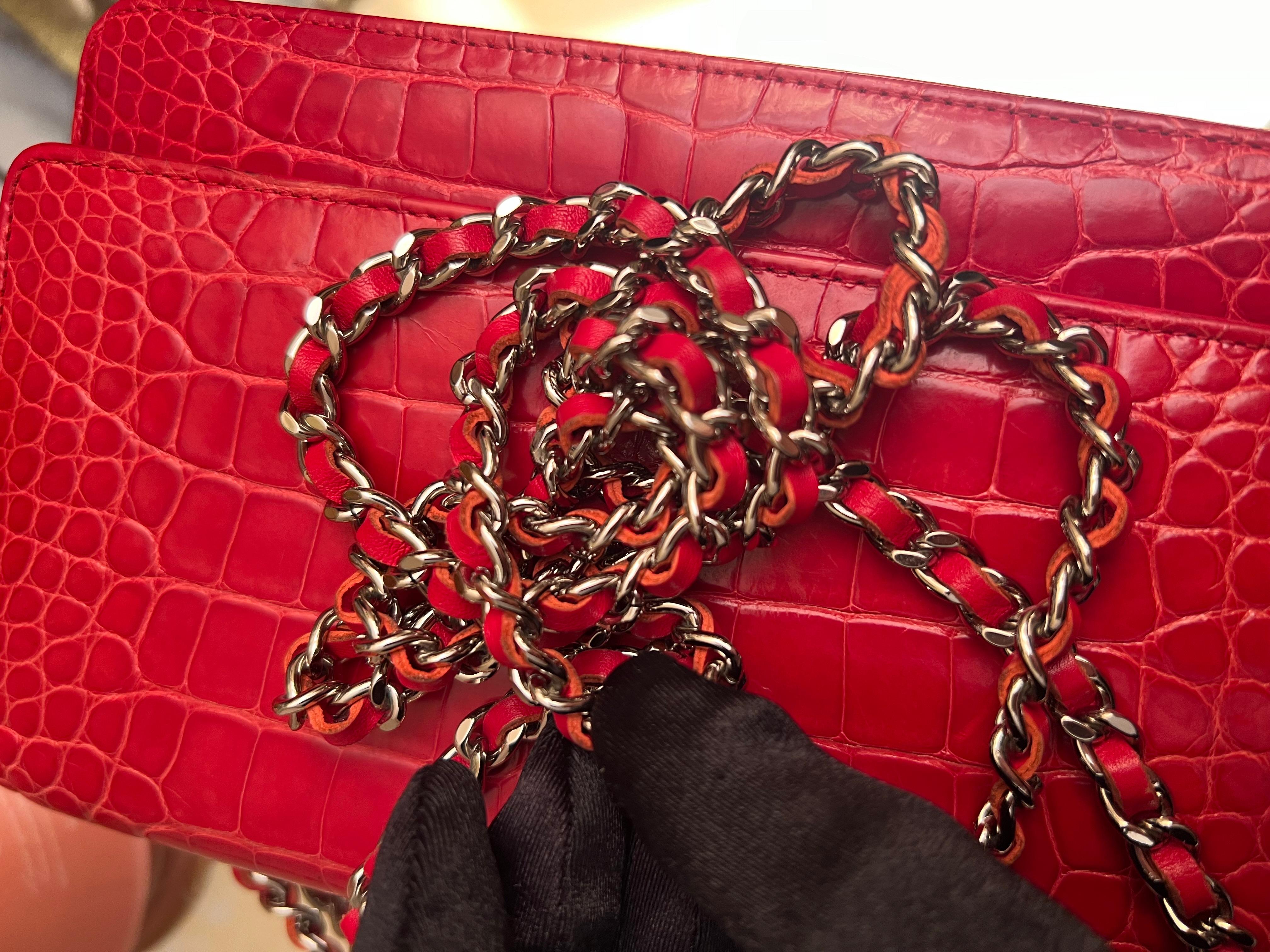 Chanel Alligator Wallet on Chain WOC Silver Hardware Bag For Sale 9