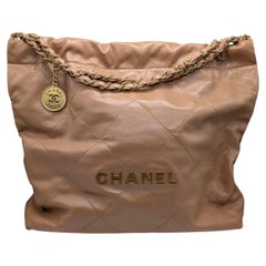 Chanel Shiny Calfskin 22 Medium Hobo Bag Dark Beige