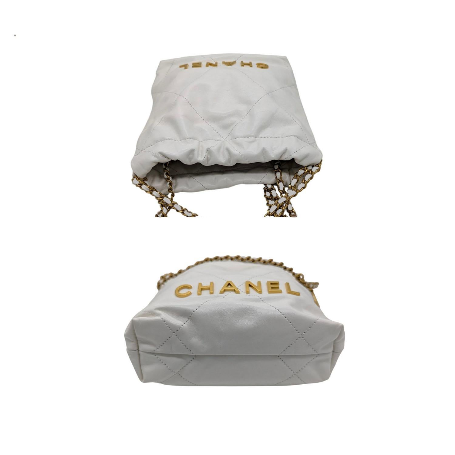 Women's Chanel Shiny Calfskin Quilted Mini Chanel 22 White