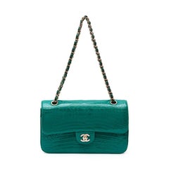 Chanel Shiny Emerald Green Alligator Medium Double Flap Bag