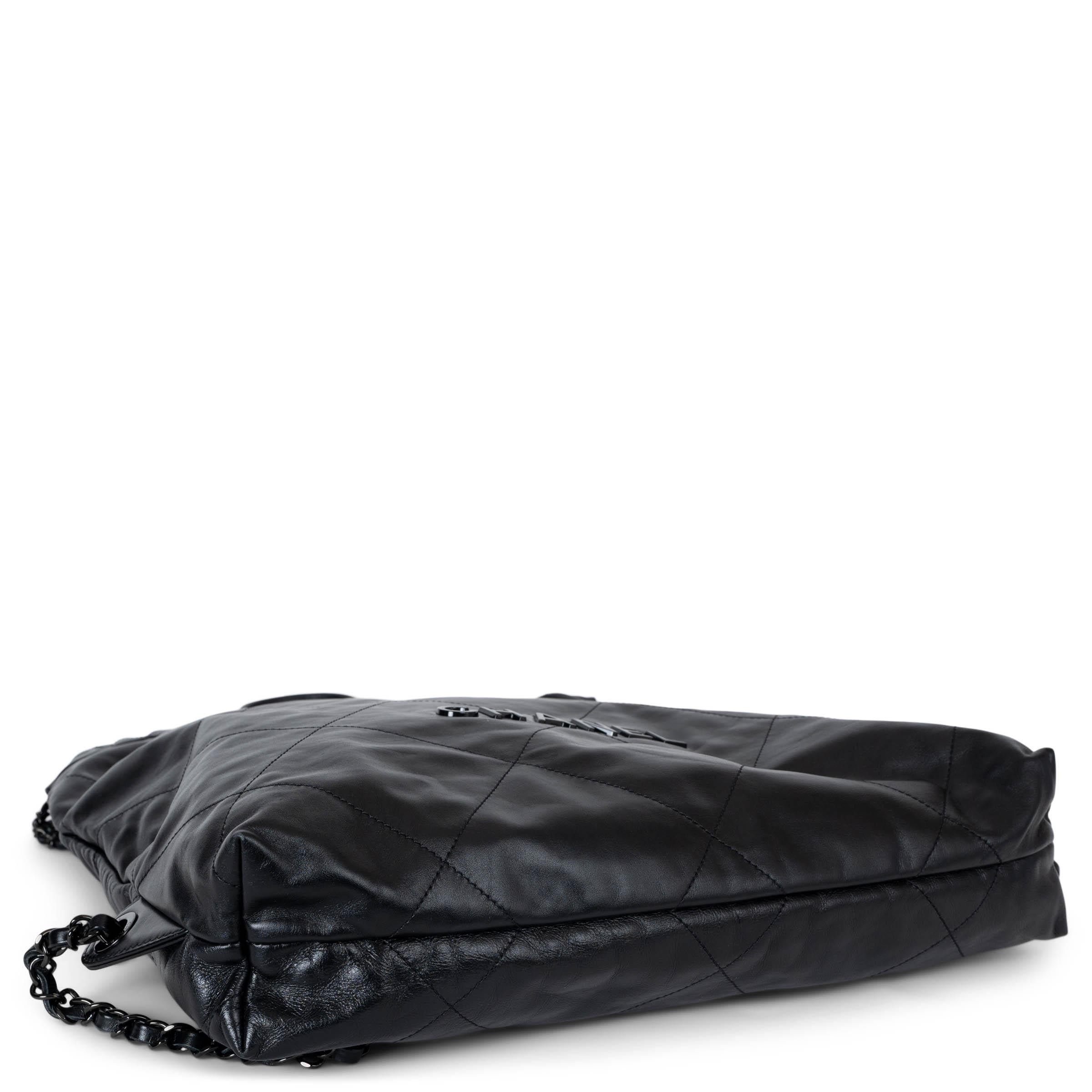 Women's CHANEL shiny leather SO BLACK 22 LARGE BACKPACK Bag For Sale
