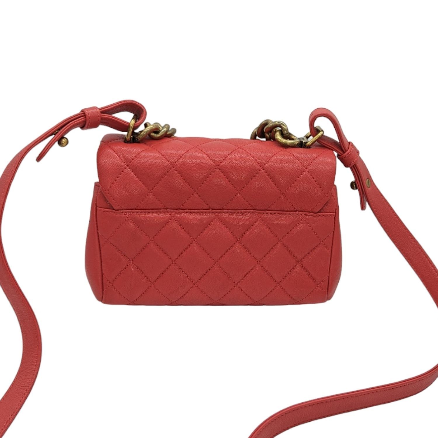 Chanel Shiny Sheepskin Quilted Mini Trapezio Flap Red In Excellent Condition In Scottsdale, AZ