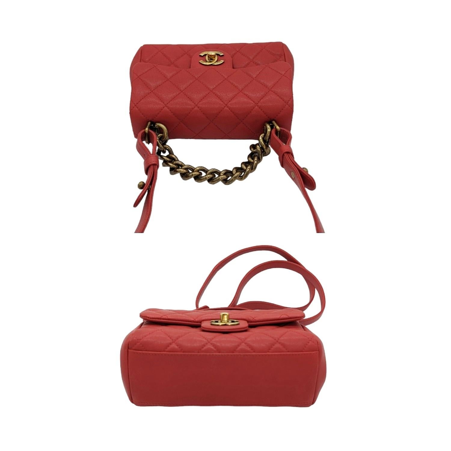 Chanel Shiny Sheepskin Quilted Mini Trapezio Flap Red 1