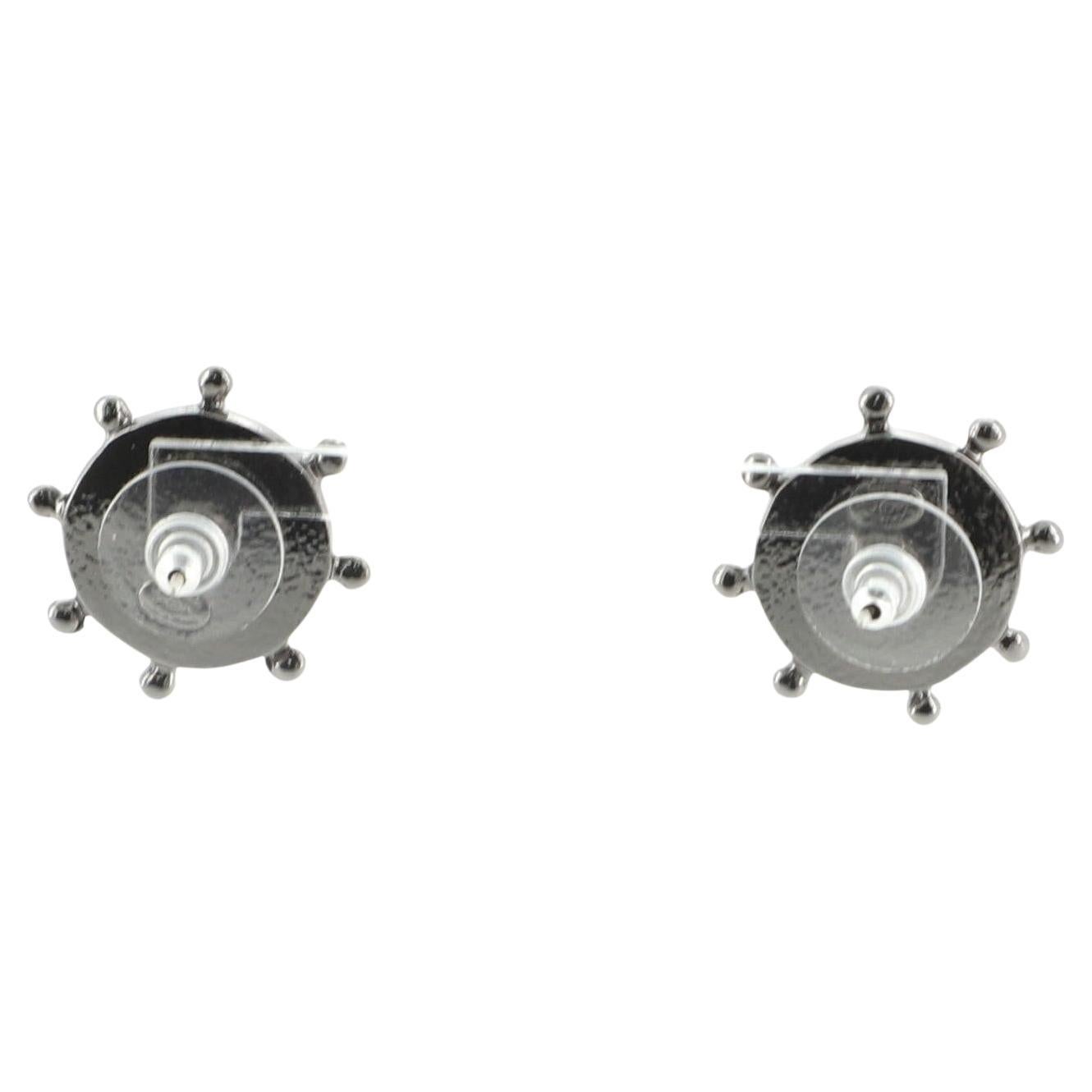 Chanel Ship Wheel Stud Earrings Metal with Rhinestone Silver Metal Rhinestone