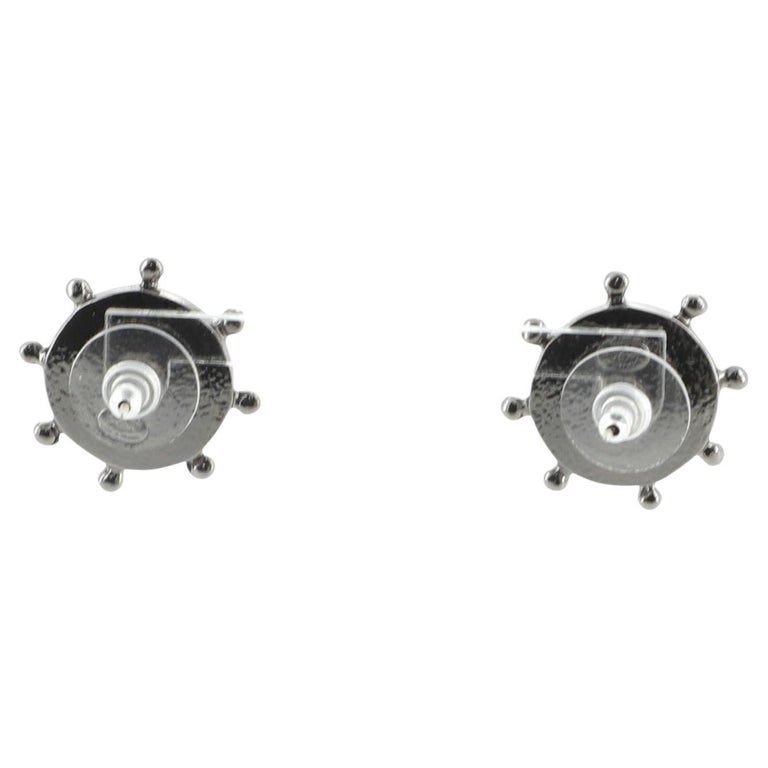 Chanel Ship Wheel Stud Earrings Metal with Rhinestone Silver Metal