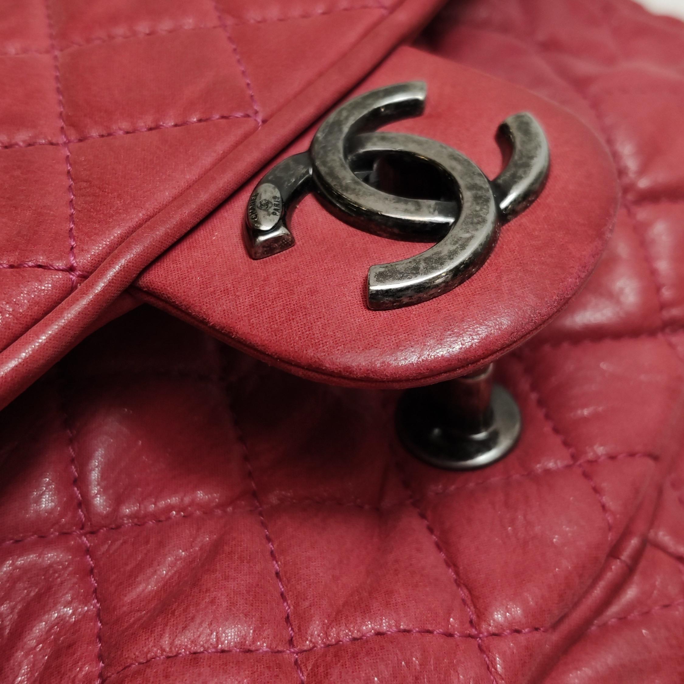 Sac à rabat Shiva rose vieilli cuir de veau vieilli argenté vieilli Chanel en vente 9