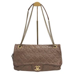 Chanel Shiva Flap Bag Jumbo Brown Quilted Shiny Caviar Leather Gold Hardware