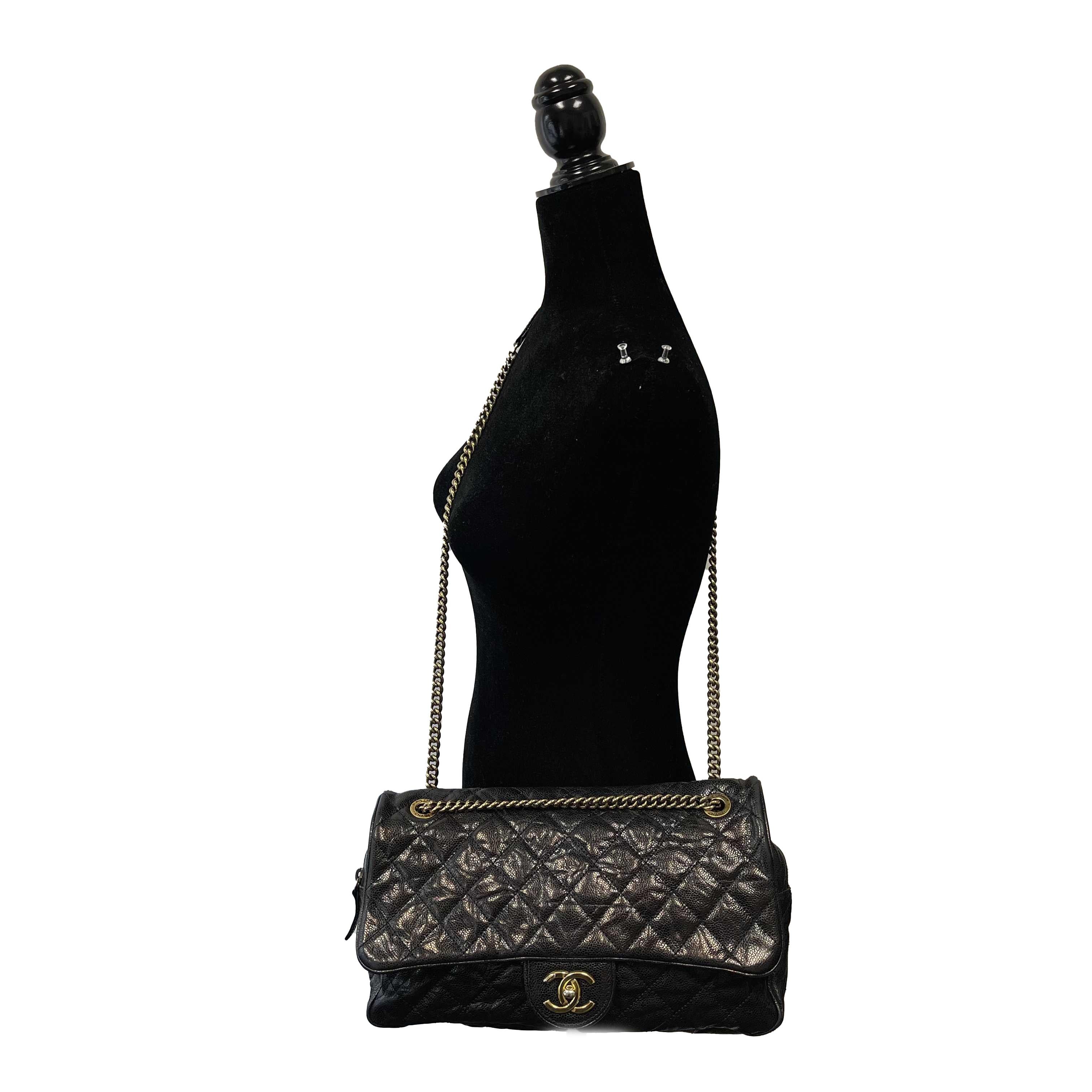 Chanel - Shiva Flap Bag Quilted Caviar Large Black CC Shoulder Bag 6