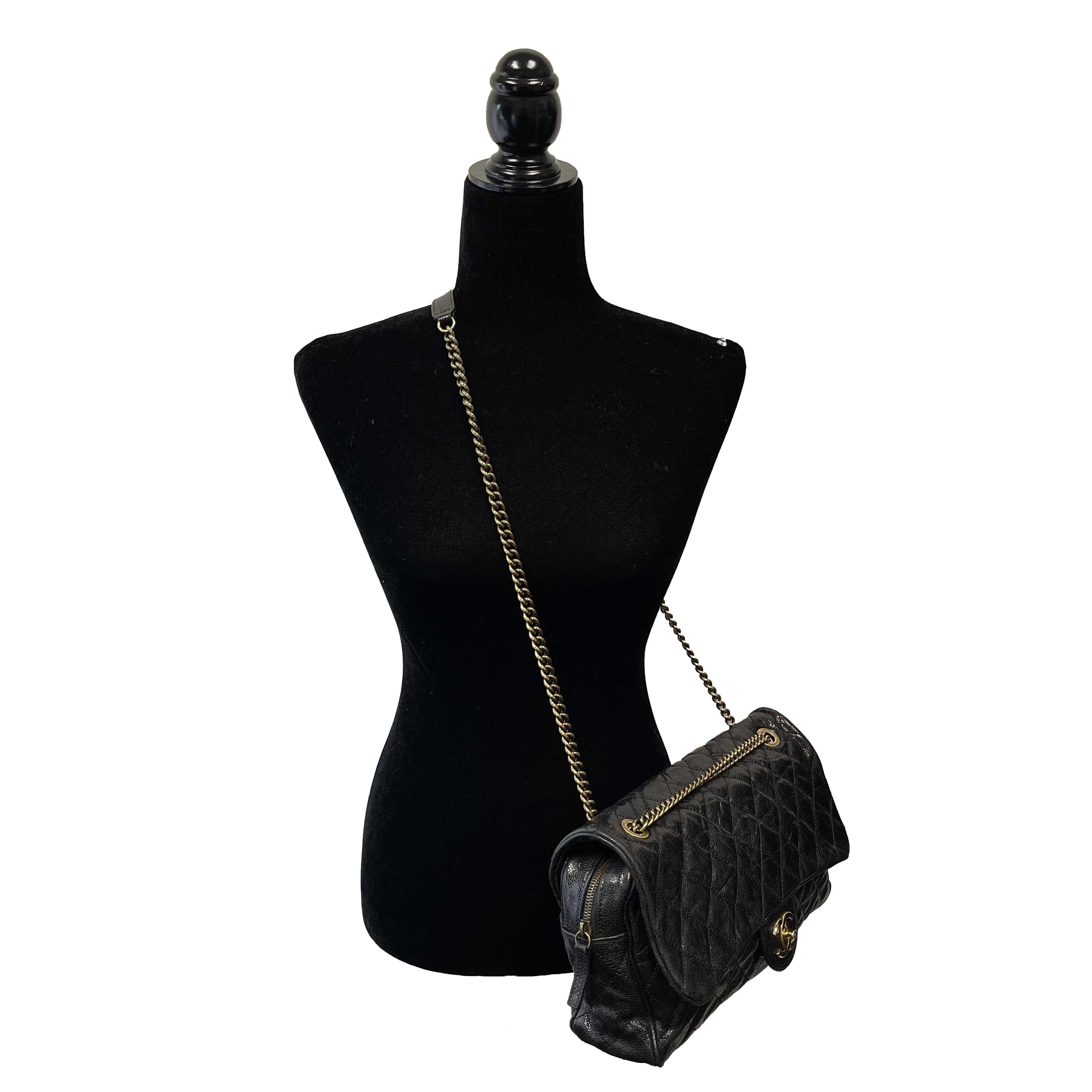 Chanel - Shiva Flap Bag Quilted Caviar Large Black CC Shoulder Bag 7