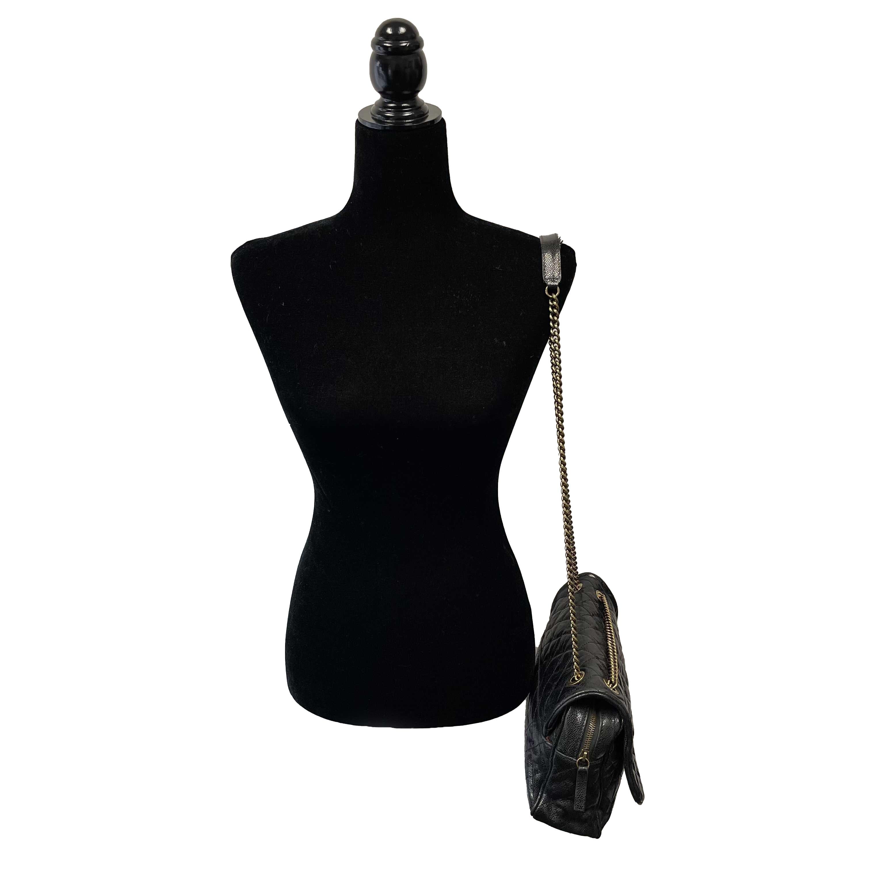 Chanel - Shiva Flap Bag Quilted Caviar Large Black CC Shoulder Bag 9
