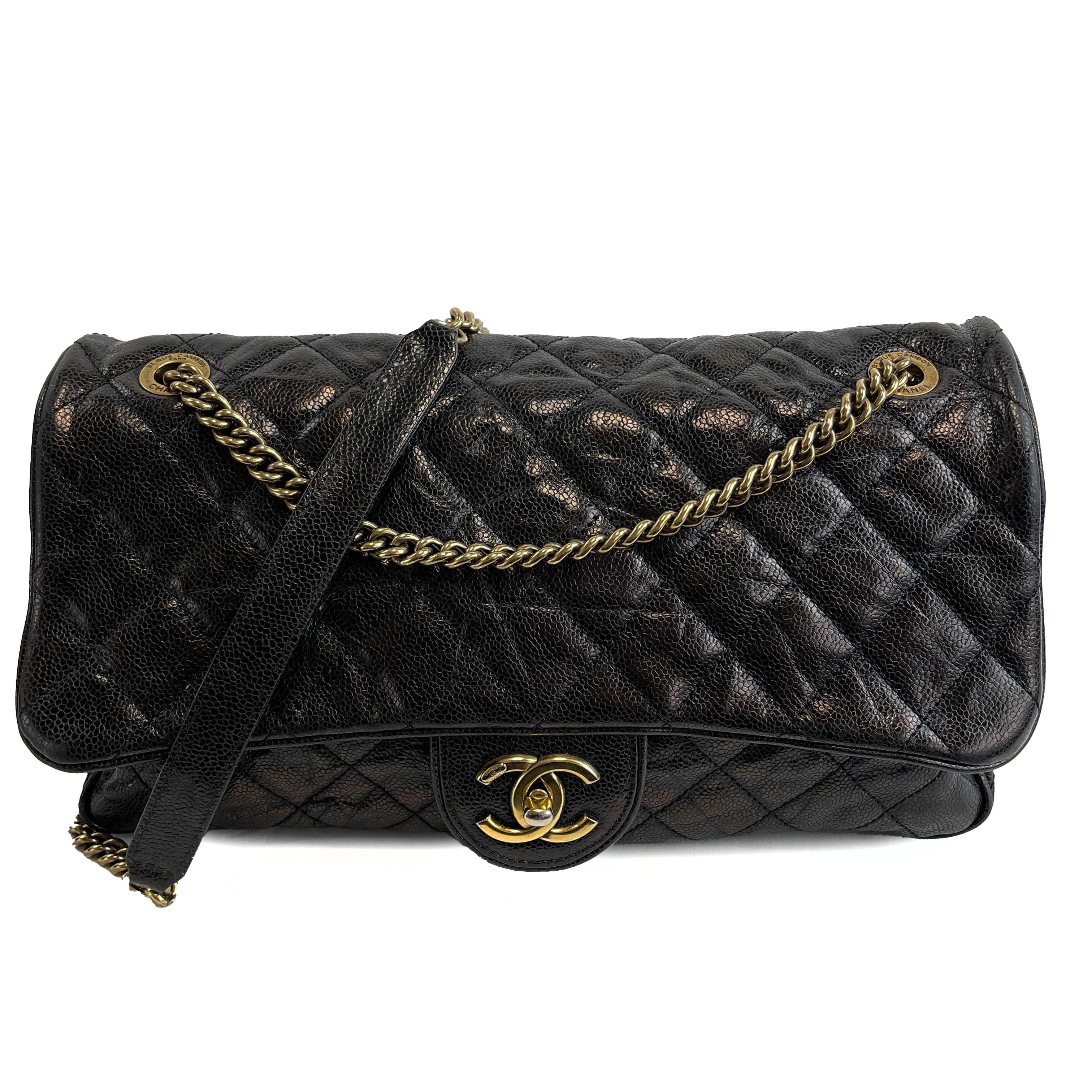 Chanel - Shiva Flap Bag Quilted Caviar Large Black CC Shoulder Bag 11