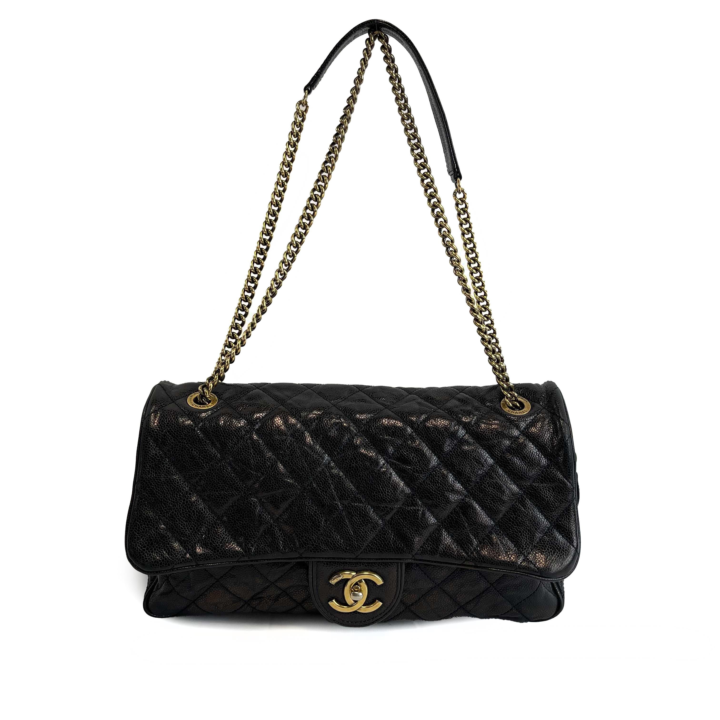 Chanel - Shiva Flap Bag Quilted Caviar Large Black CC Shoulder Bag 12