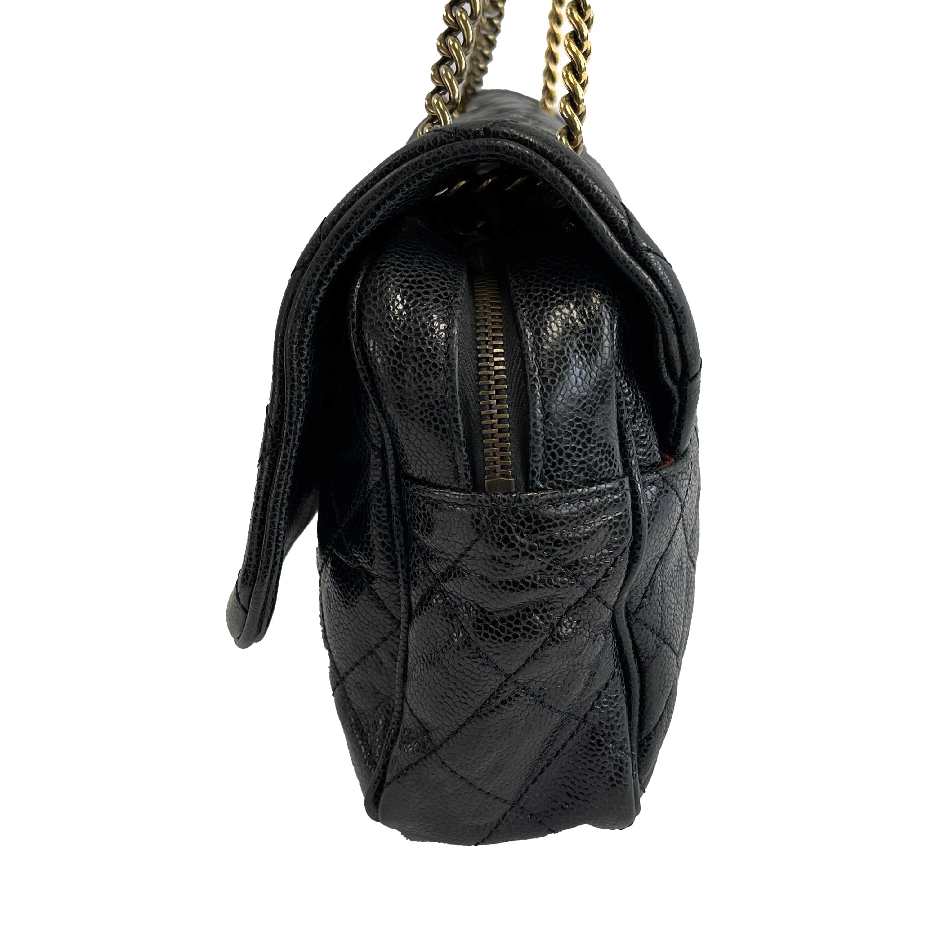 Chanel - Shiva Flap Bag Quilted Caviar Large Black CC Shoulder Bag 15