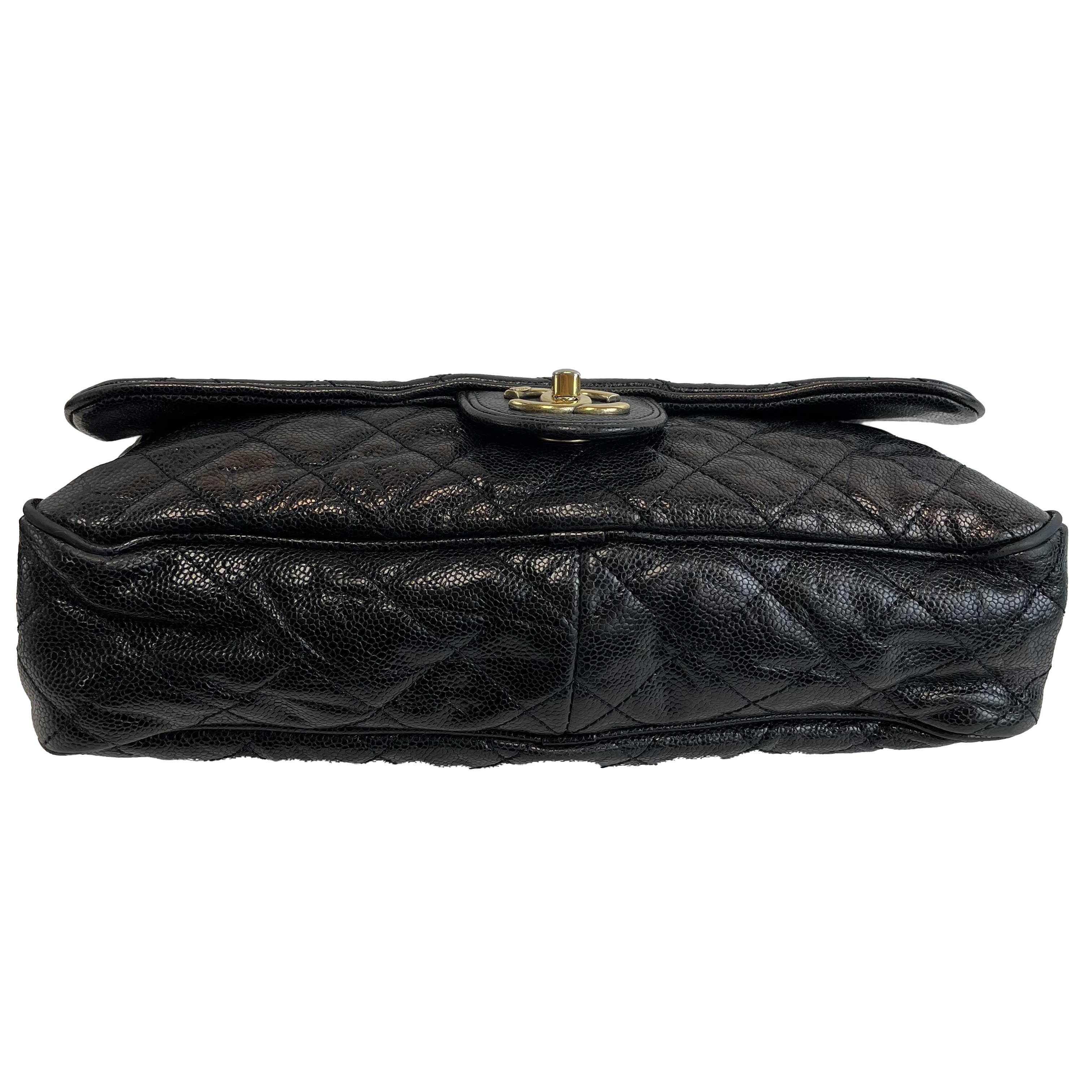 Women's Chanel - Shiva Flap Bag Quilted Caviar Large Black CC Shoulder Bag