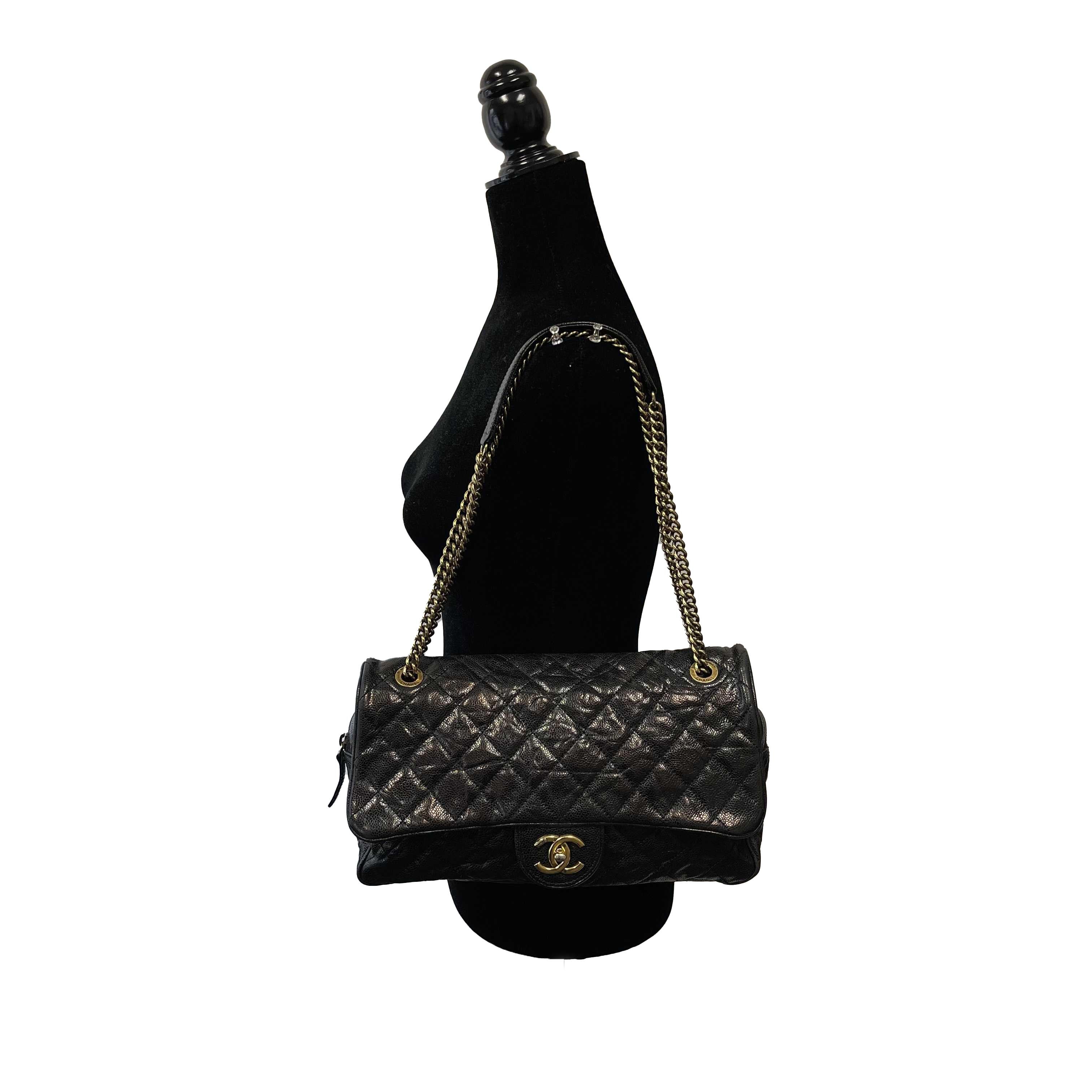 Chanel - Shiva Flap Bag Quilted Caviar Large Black CC Shoulder Bag 3