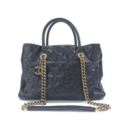 Chanel Shiva Tote Black Quilted Shiny Caviar Leather Gold Hardware