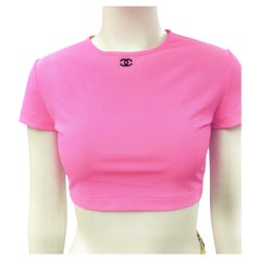 Chanel Shocking Neon Pink Cropped Top at 1stDibs  chanel crop top pink,  chanel pink top, chanel pink crop top