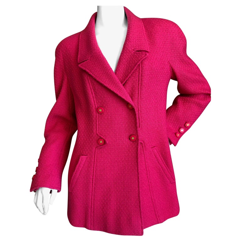 Chanel Shocking Pink Boucle Double Breasted Vintage Jacket For Sale at ...