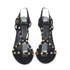 Chanel Zapatos Tacones EU37.5 Negro Lienzo Iconos Nuevo